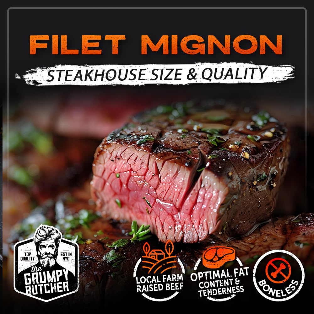 Grumpy Butcher 6 Steaks Supreme Sampler Gift Box: 4 Top Sirloin & 2 Large Filet Mignon - Premium Steak Meat Food Gifts Basket Me
