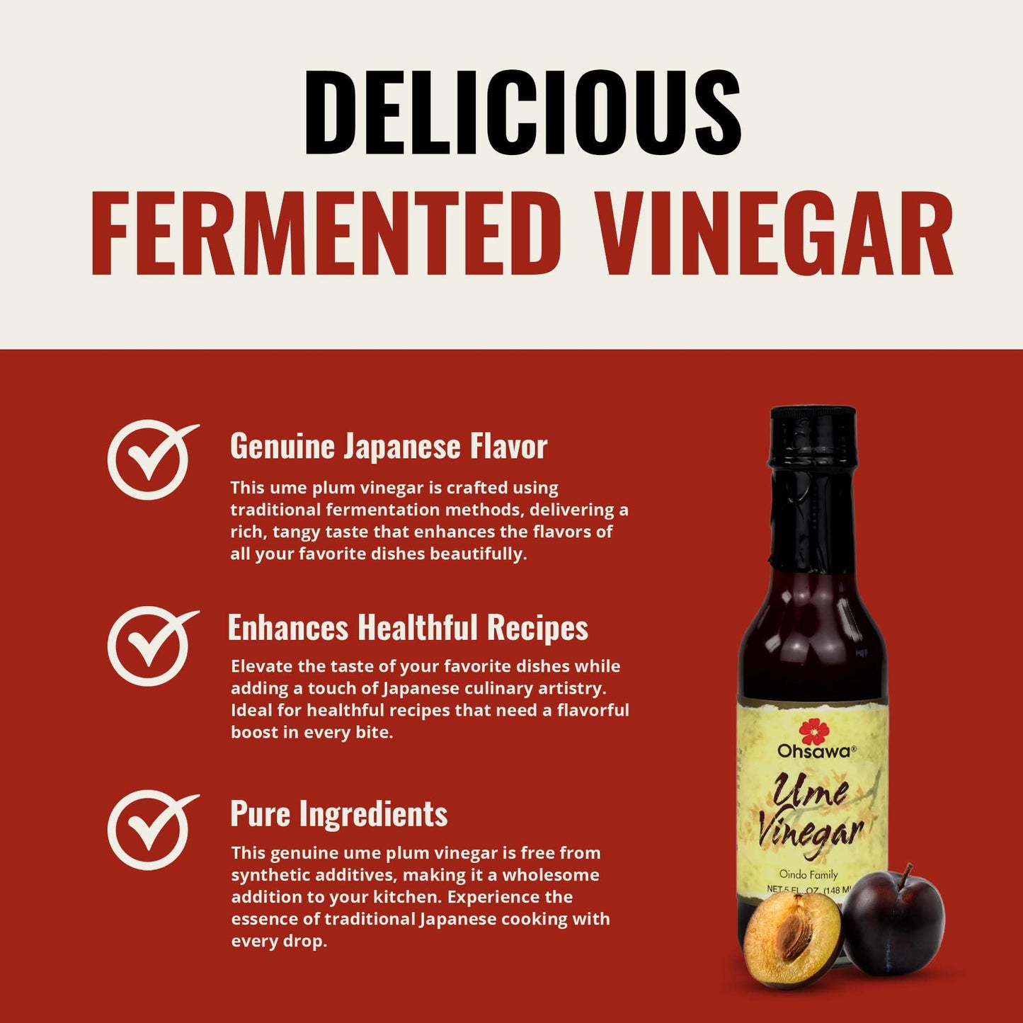 Ohsawa Ume Plum Vinegar - Macrobiotic, Vegan, Gluten-Free - 5 Fl Oz