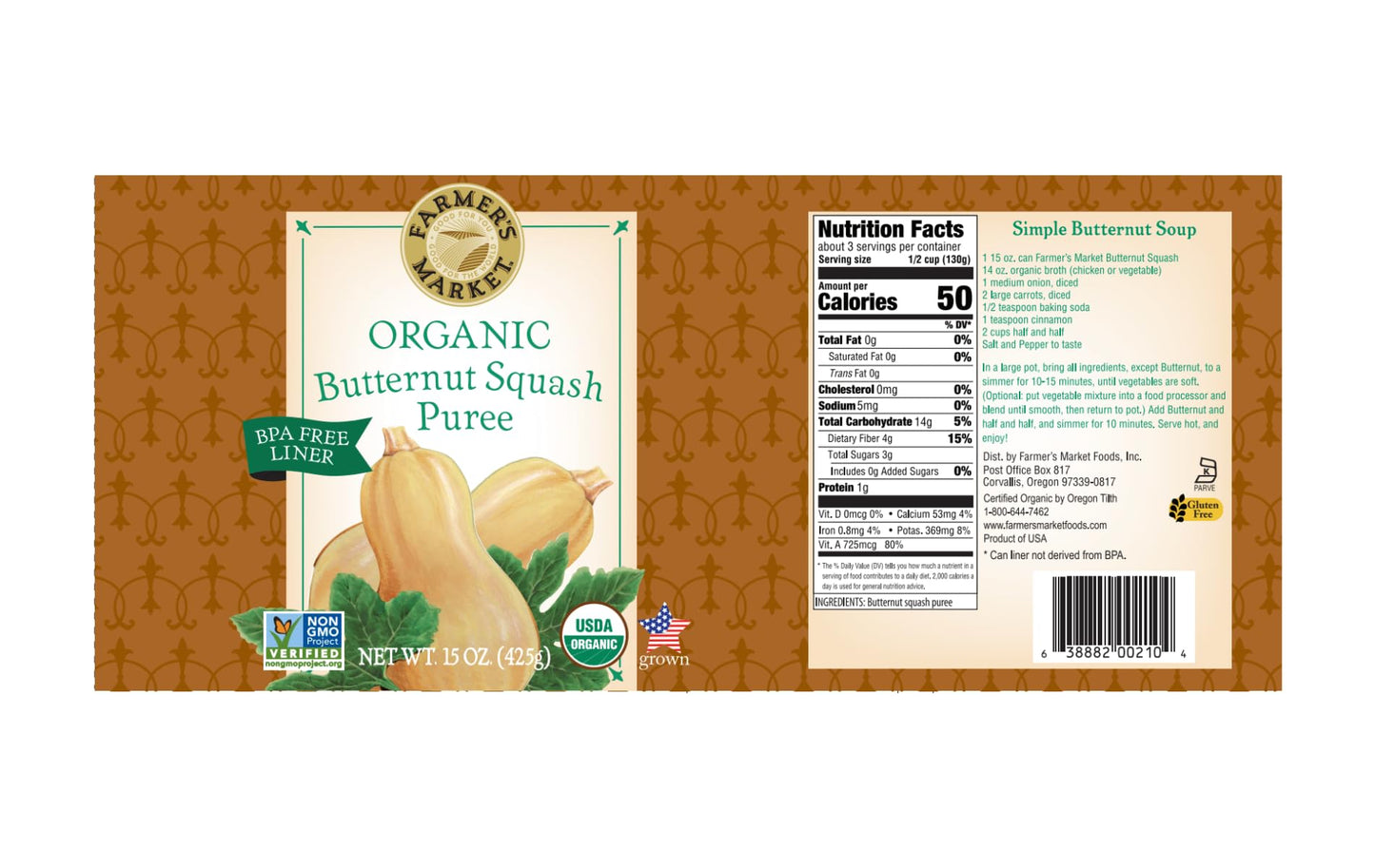 Farmer'S Market Organic Butternut Squash Puree, 15 Ounce (Pack Of 12)