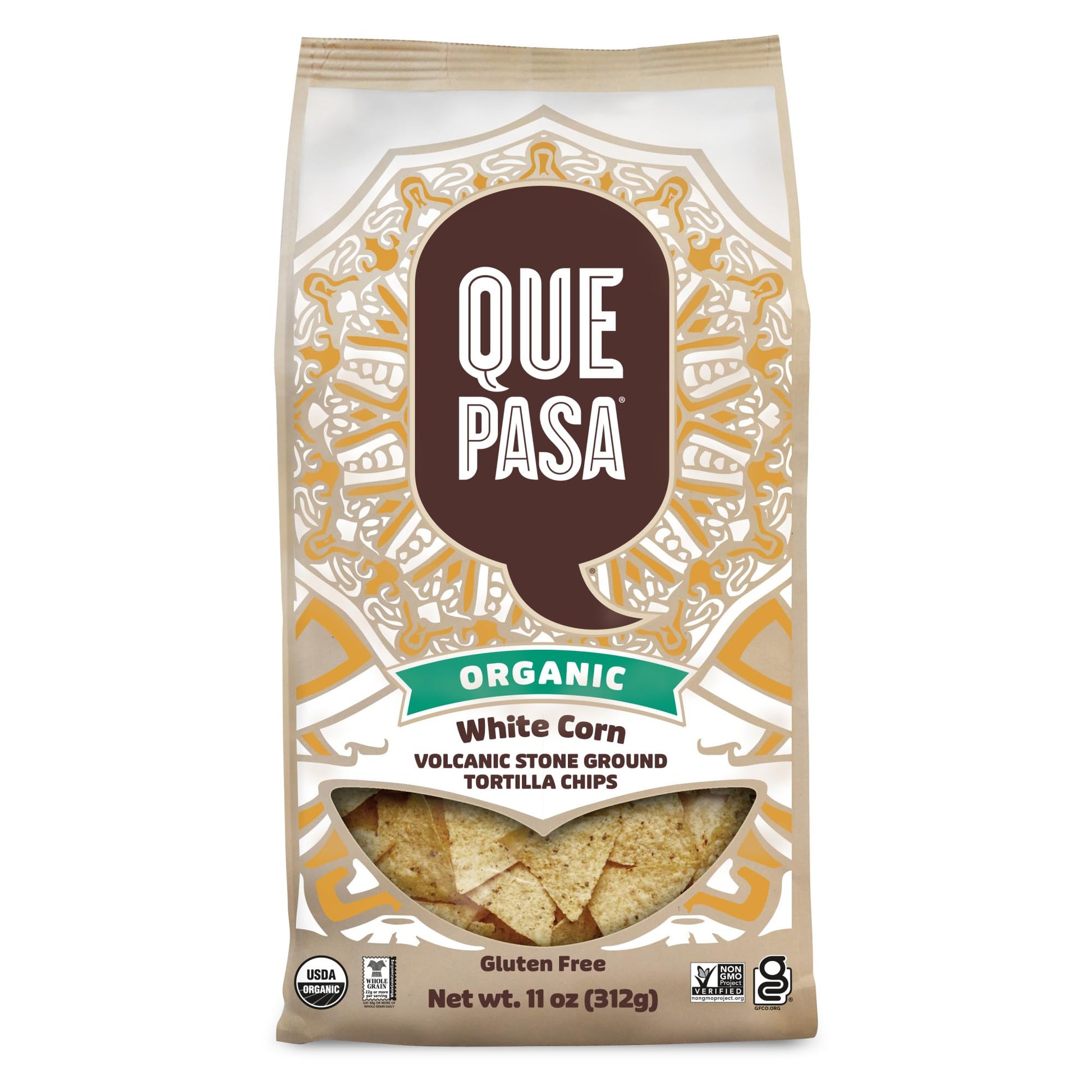 Que Pasa Organic White Corn Tortilla Chips, 11 oz (Pack of 6), Gluten Free, Non-GMO, by Natures Path