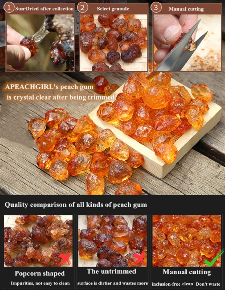 APEACHGIRL Yunnan enhanced Natural Wild Peach Gum (16 oz / 1LB)  Edible Gum  Health and Beauty Leisure Dessert  Resealable Bag