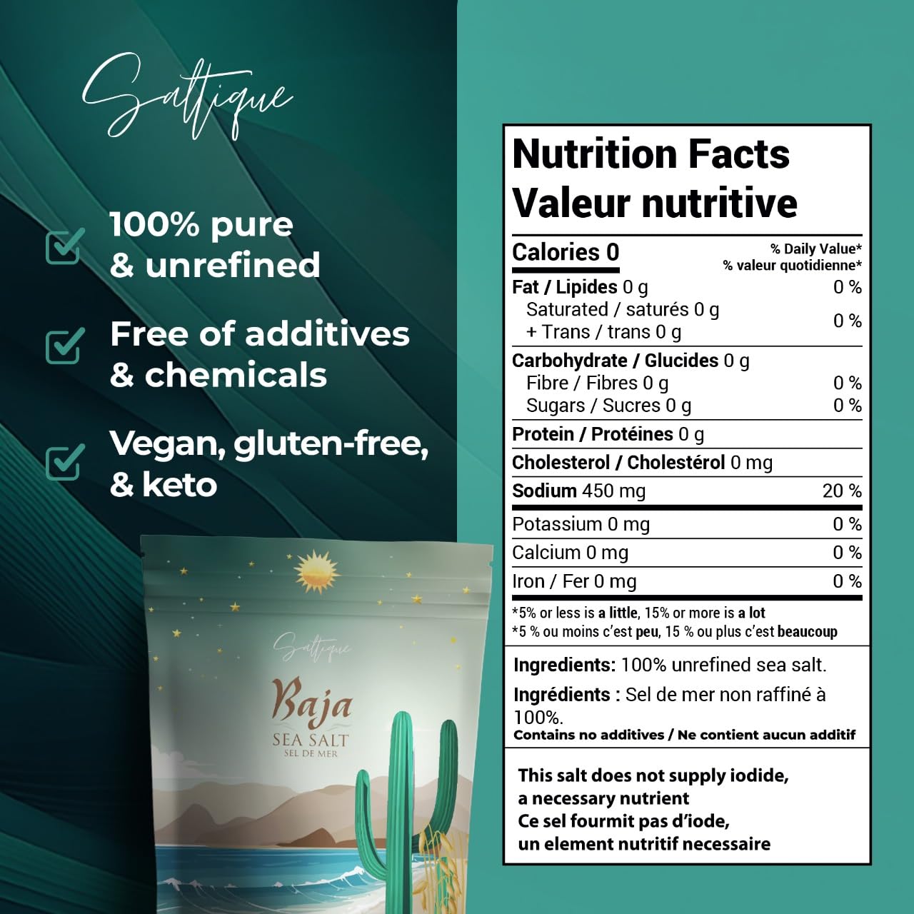 Saltique 1lb Baja Sea Salt Coarse - Contains a Balance of 90 Minerals Helping You Stay Hydrated And Improve Electrolyte Balance-100% Unrefined - GMO-free - Paleo- Vegan