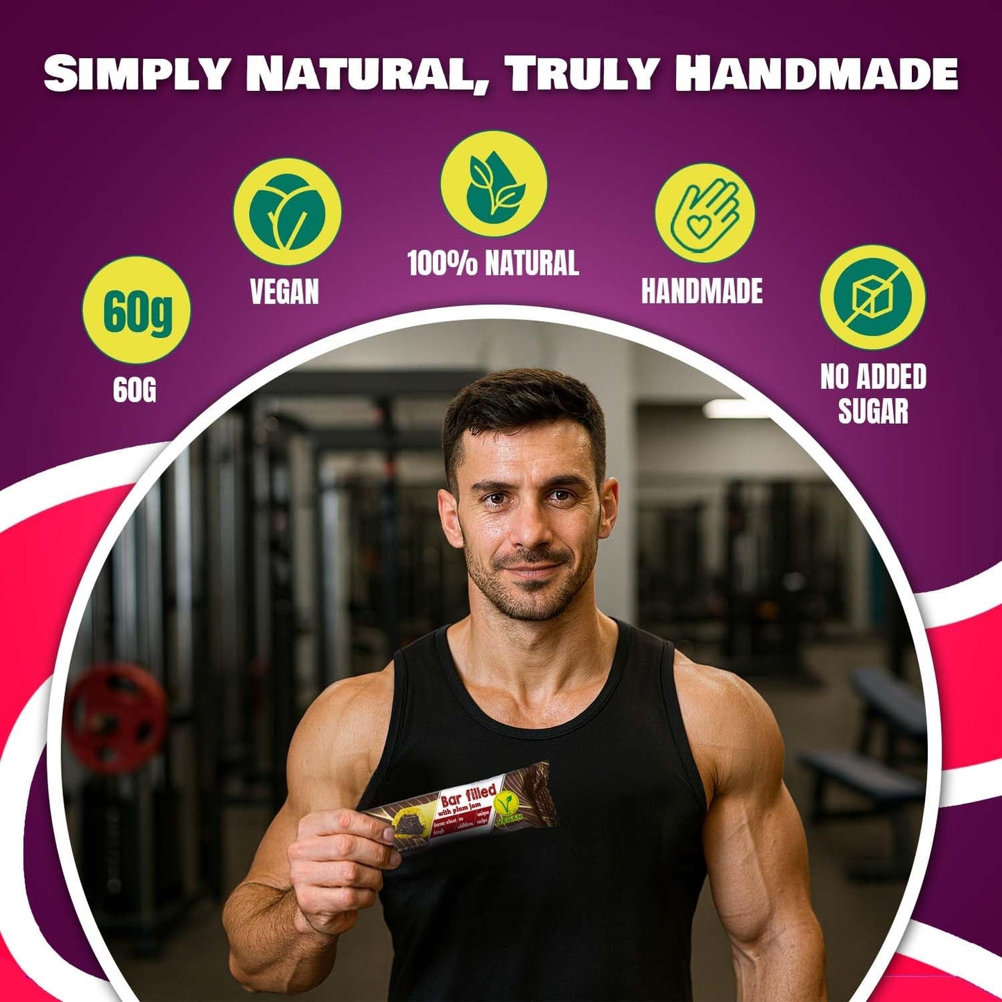 AMBROZIA Vegan Snack Bars – Plum-Filled, Clean-Label, No Added Sugar, 5 x 60g Individually Wrapped