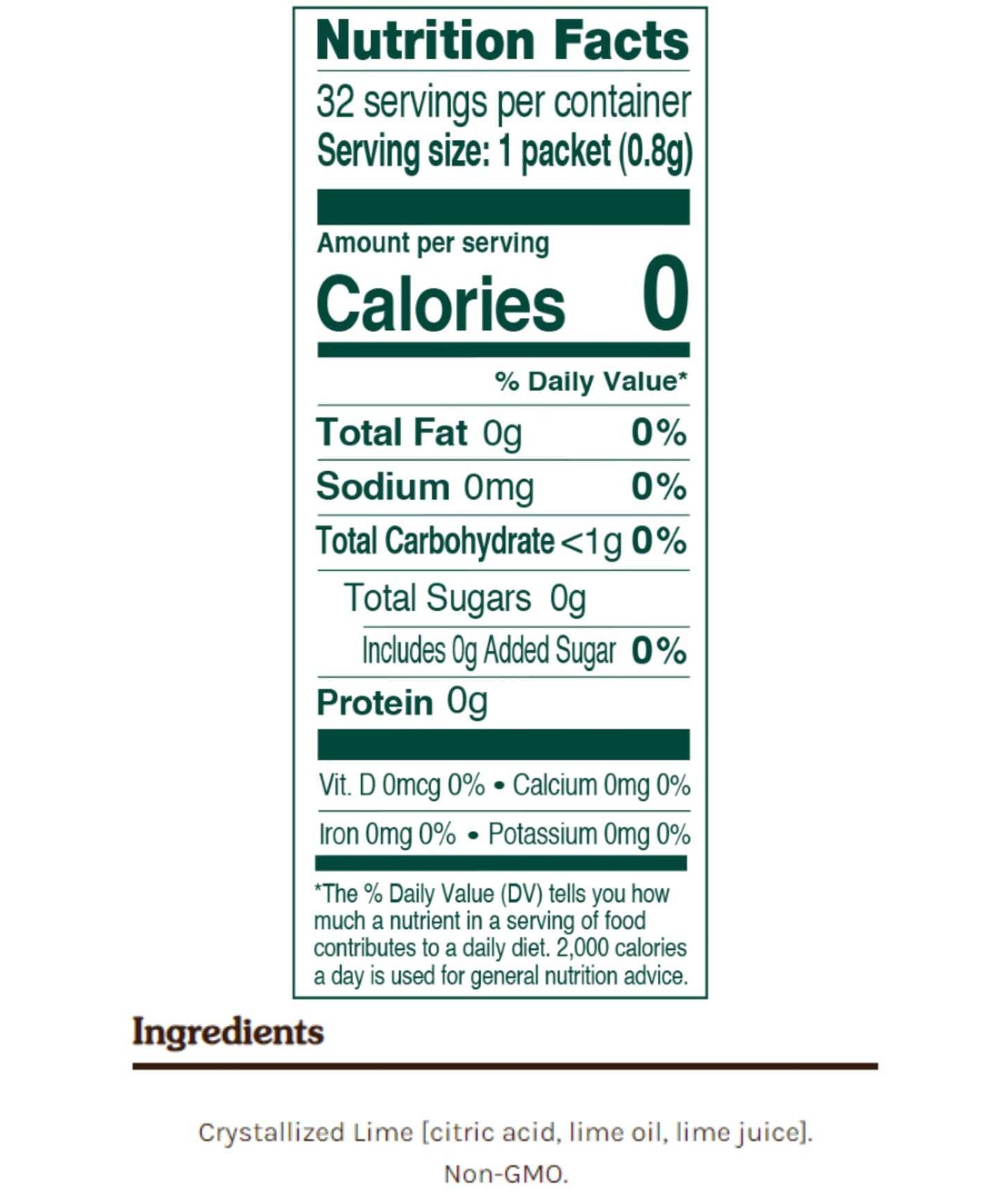 True Lime, Unsweetened Crystallized Lime (Pack Of 2 Boxes, Total 64 Individual Packets)