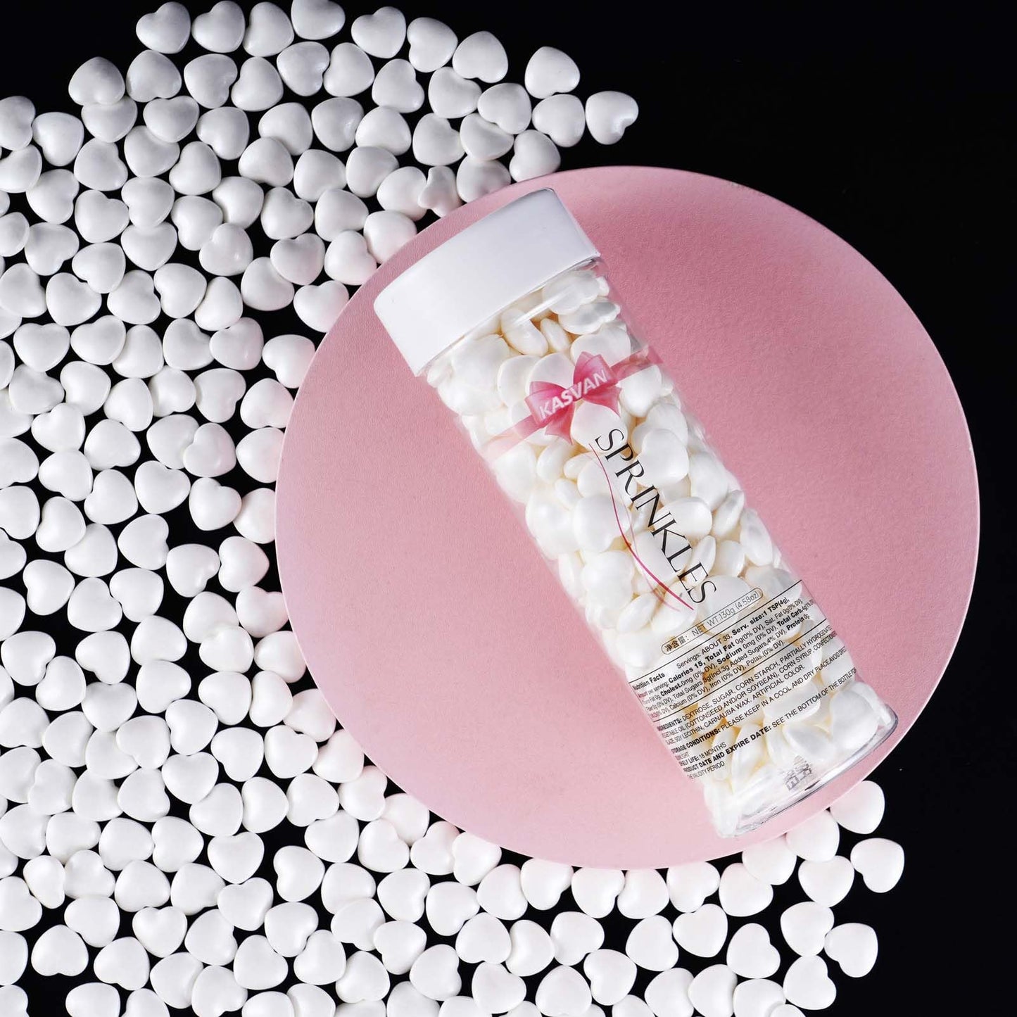 Kasvan White Heart Shapes Sprinkles - Edible Candy Pearls 130G/4.58 Oz, Mix Size, Baking Cake Decorations, Ice Cream Toppings An