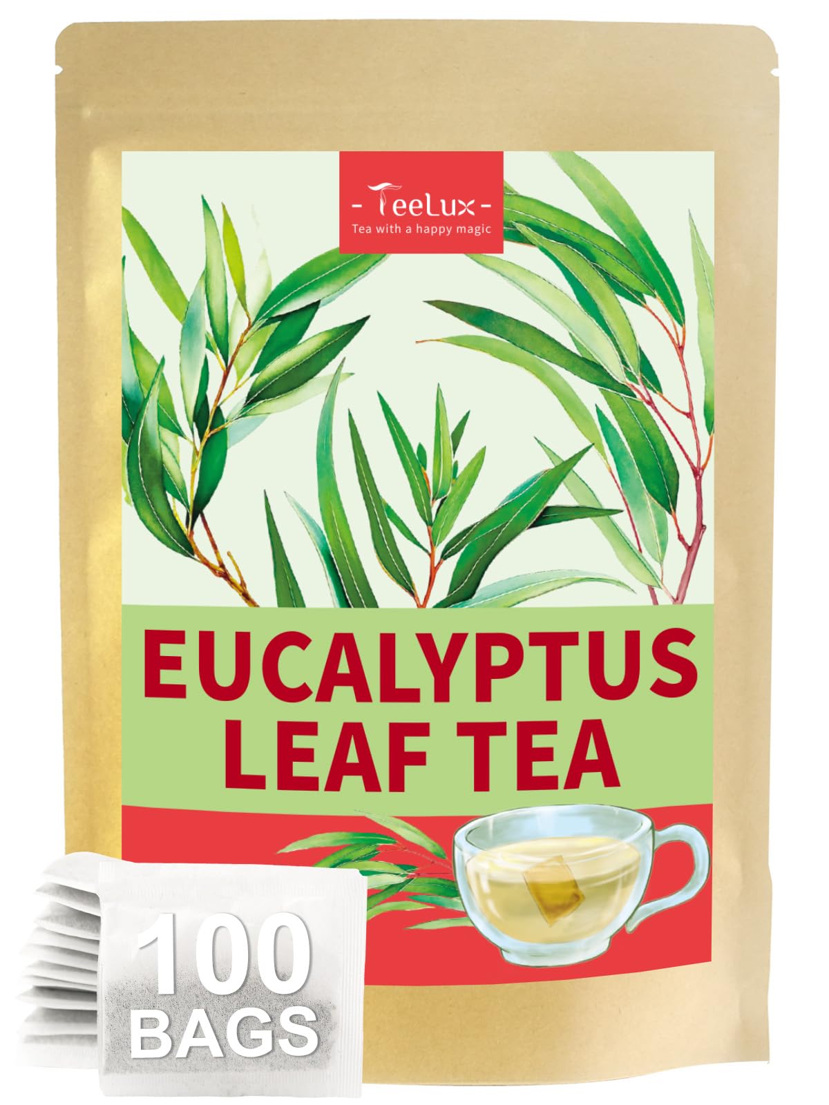 Teelux Eucalyptus Tea Bags  Top-Grade Dried Eucalyptus Leaves Tea  Refreshing & Smooth Flavor  Energy Blend Free  100 Count