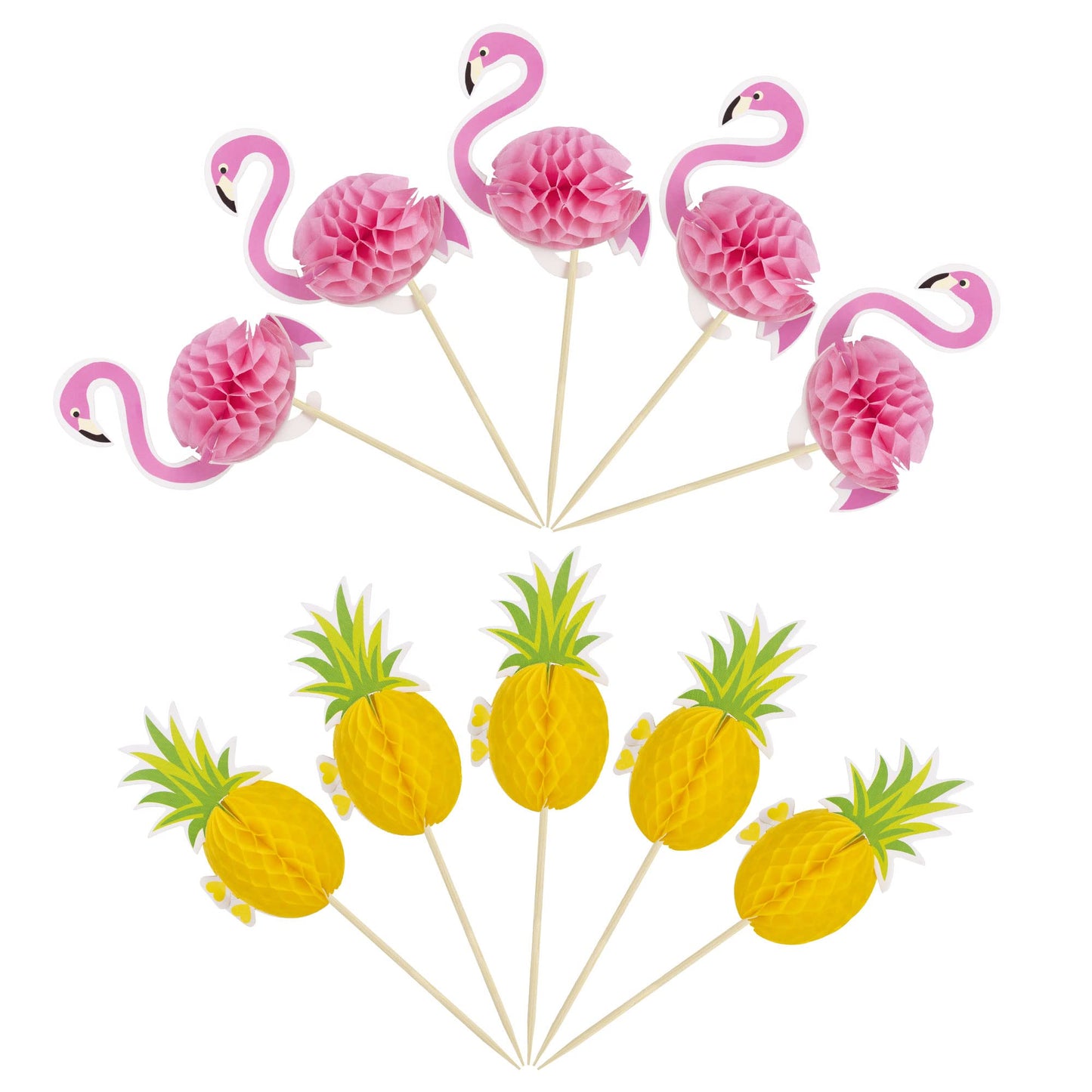 Gyufise 24Pcs Flamingo Cupcake Toppers, Pineapple Food Picks, Paper, Small, Tropical Hawaii Party Decorations