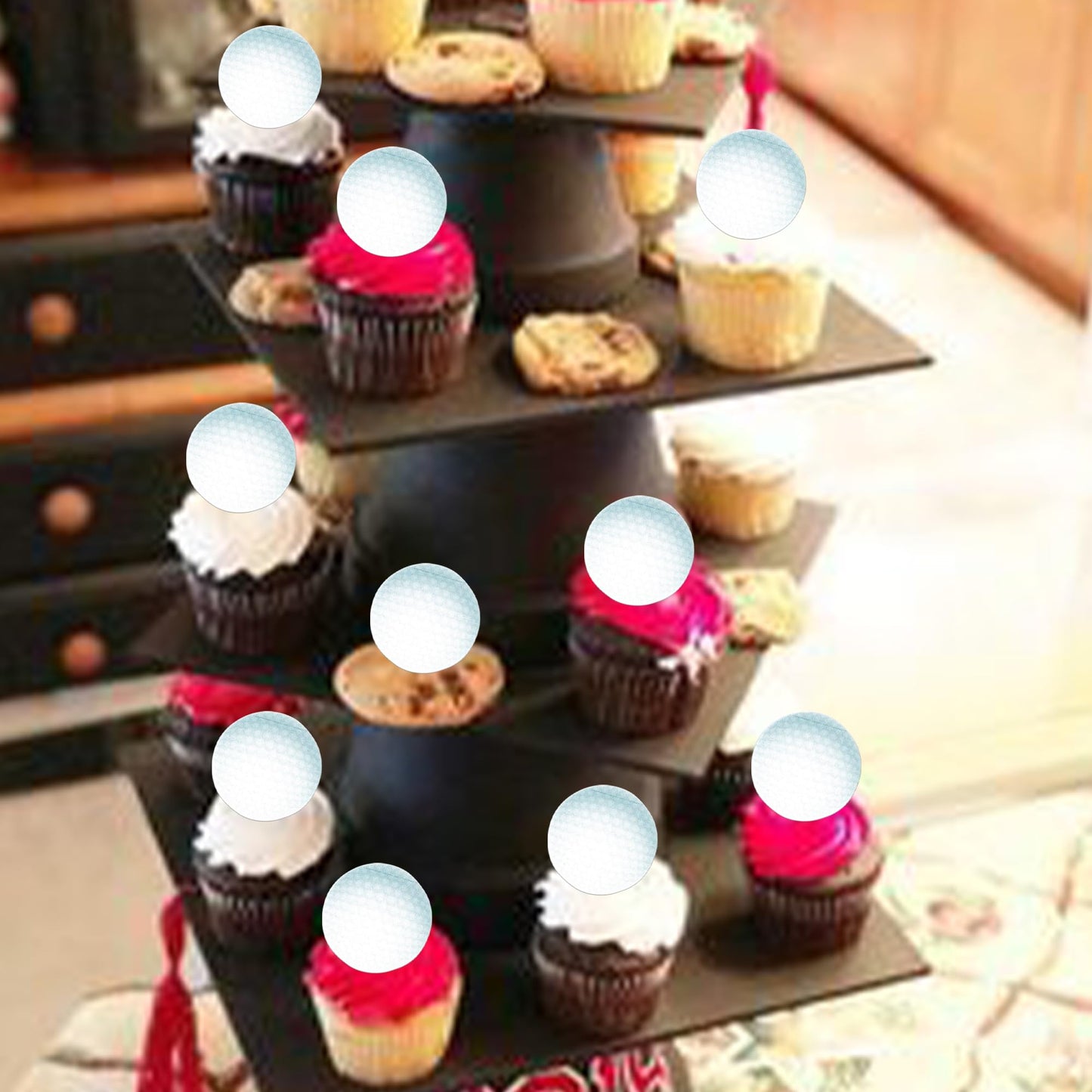 Rssta i 48 Pack Edible Sports Ball Cupcake Toppers - Golf Theme for Birthday Party & Baby Shower