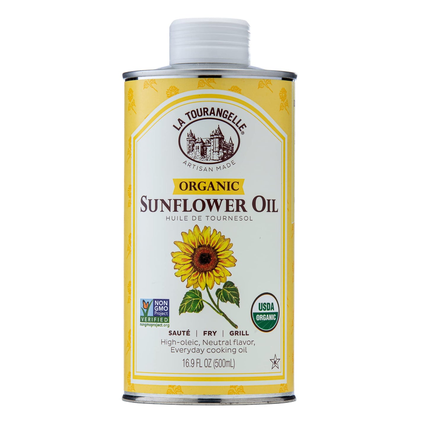 La Tourangelle, Organic High Oleic Sunflower Oil, Neutral Oil For Medium to High Heat Cooking and Skin Care, Non GMO, Pesticide 