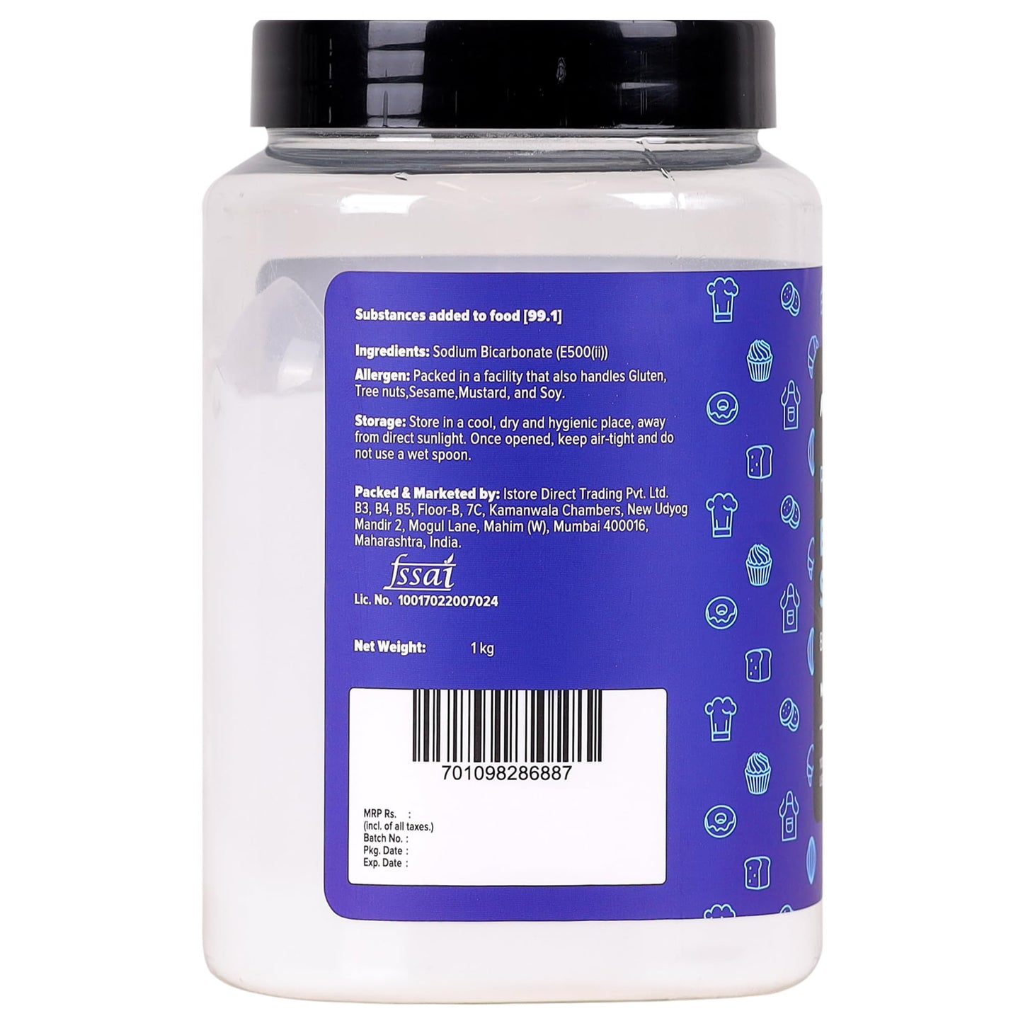 Urban Platter Baking Soda Jar, 1Kg [Food Grade Sodium Bicarbonate, Perfect for Baking / Cooking / Cleaning, Triple Refined]