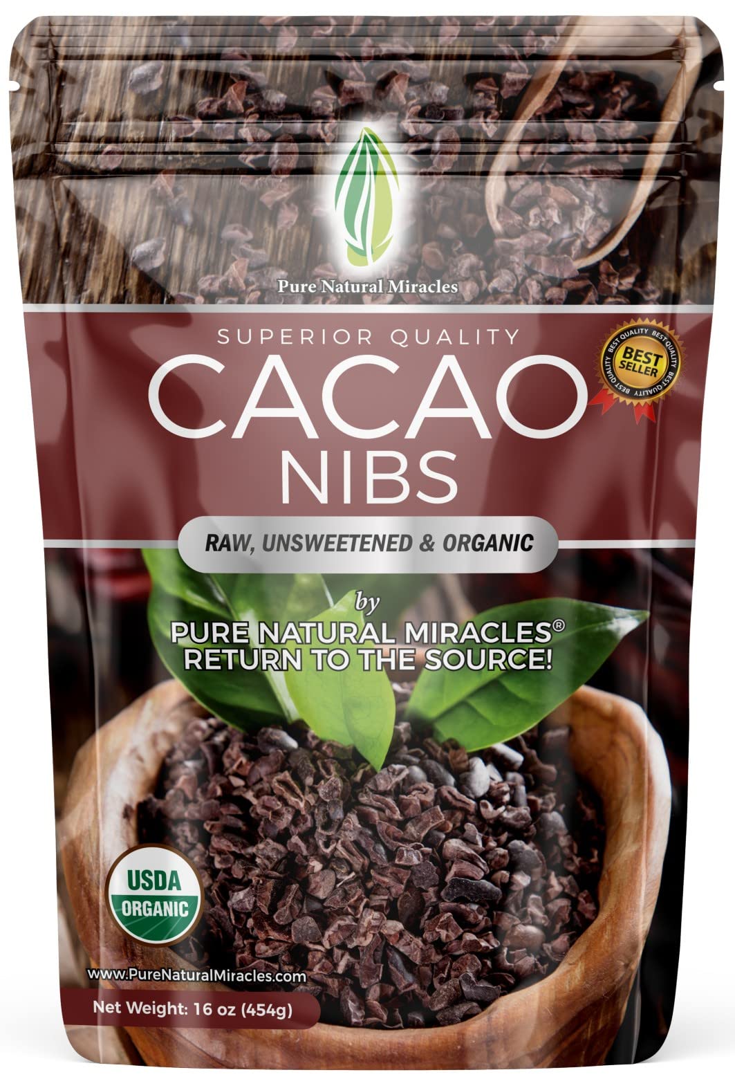 Cacao Nibs Organic - 100% Dark Chocolate Chips - Raw, Unsweetened Cocoa Pieces - 16 Oz - Keto and Vegan Superfood - Healthy Sugar Free Snack or Add to Smoothies or Baking by Pure Natural  s