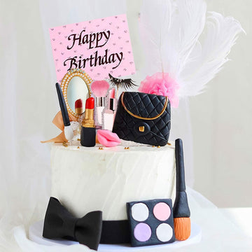 Jevenis Makeup Cake Decorations Spa Birthday Cake Topper Spa Party Supplies Salon Birthday Decoration