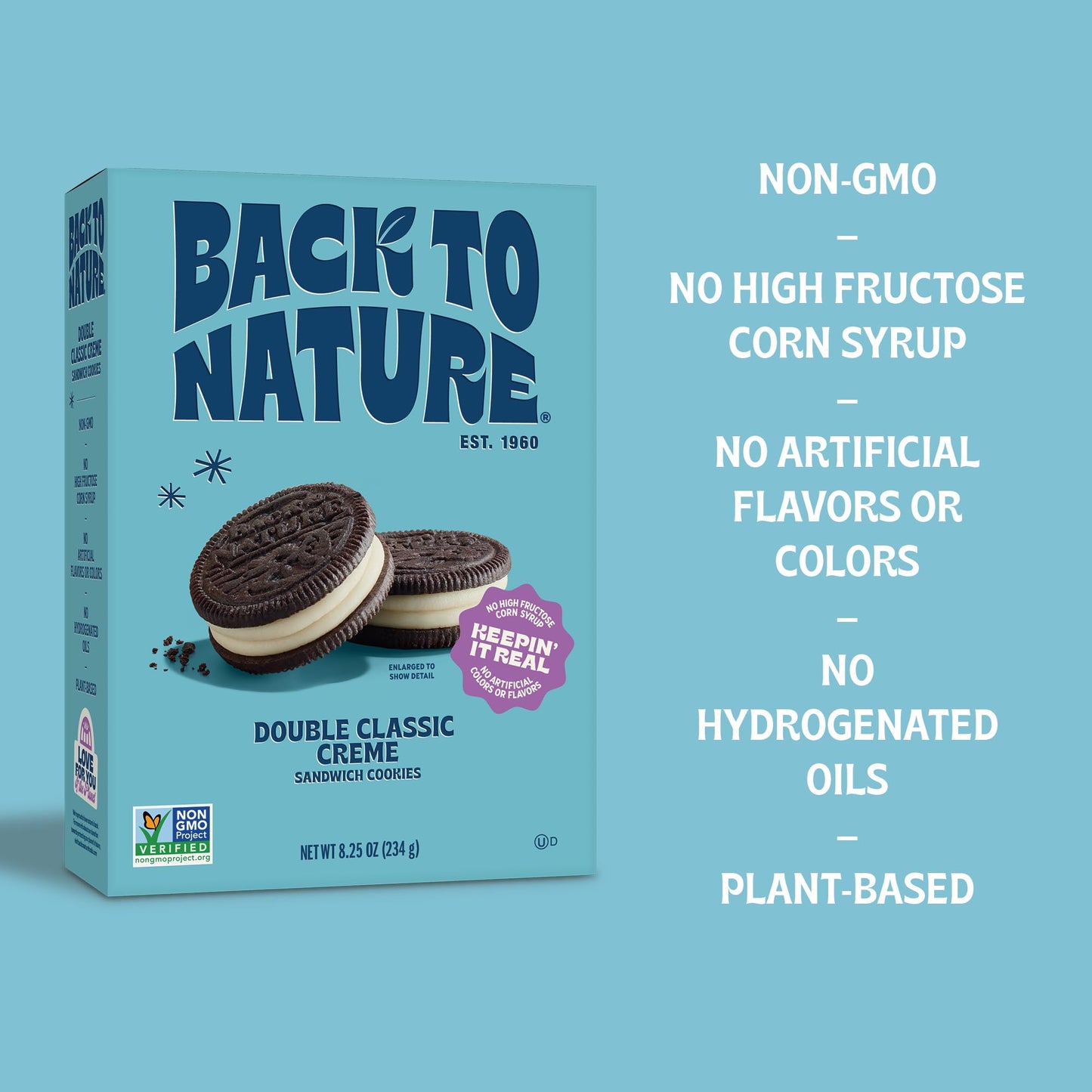 Back to Nature Double Creme Sandwich Cookies, Plant-Based, Non-GMO, 8.25 oz Box