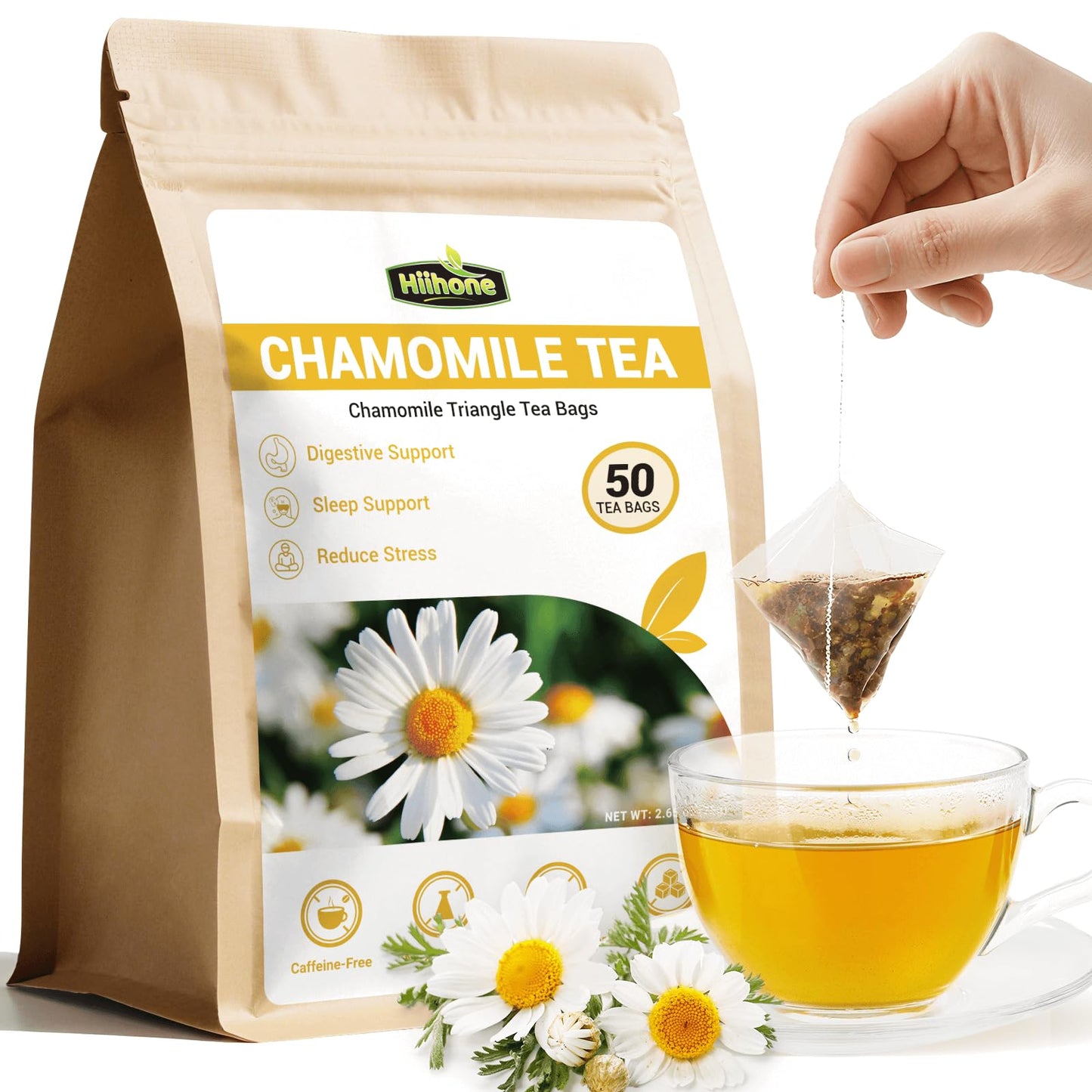 Chamomile Tea Bags  Chamomile Flower Herbal Tea - Sugar-Free  Caffeine-Free  50 Teabags