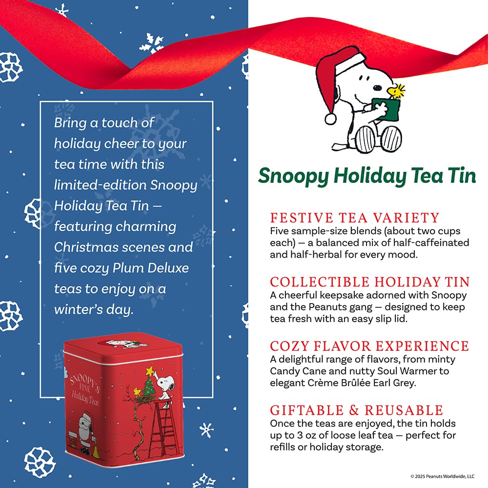 Plum Deluxe Brew Happiness Snoopy Collection Loose Leaf Tea  All Natural Black and herbal tea  Collectible Gift Tin