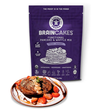 BrainCakes Superfood Organic Pancake & Waffle Mix Gluten Free | Memory, Focus & Stress Support | Just-Add-Water | By LIVING PRAN