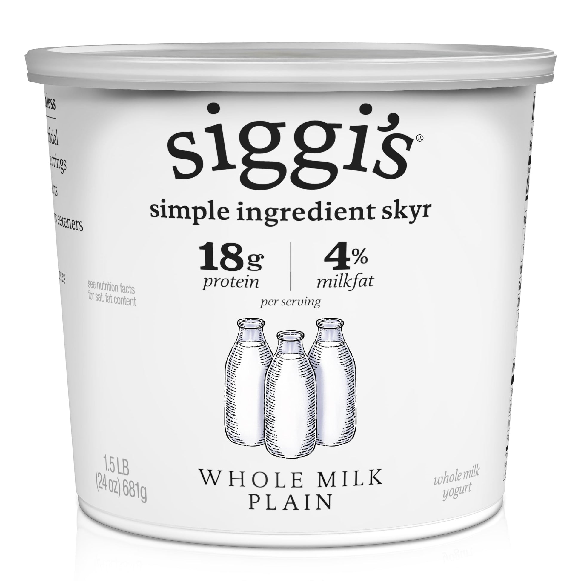 Siggis Icelandic Strained Whole Milk Yogurt, Plain, 24 OZ. - Thick, Protein-Rich Yogurt Snack