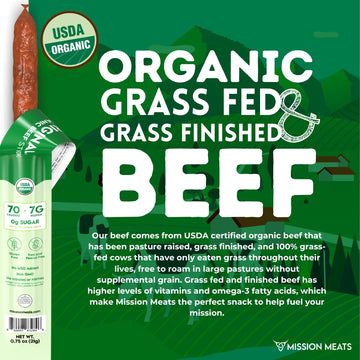 Mission Meats Beef Sticks - 100% Usda Certified Organic Snacks For Kids And Toddlers - Made With Organic, Grass Fed, And Pasture