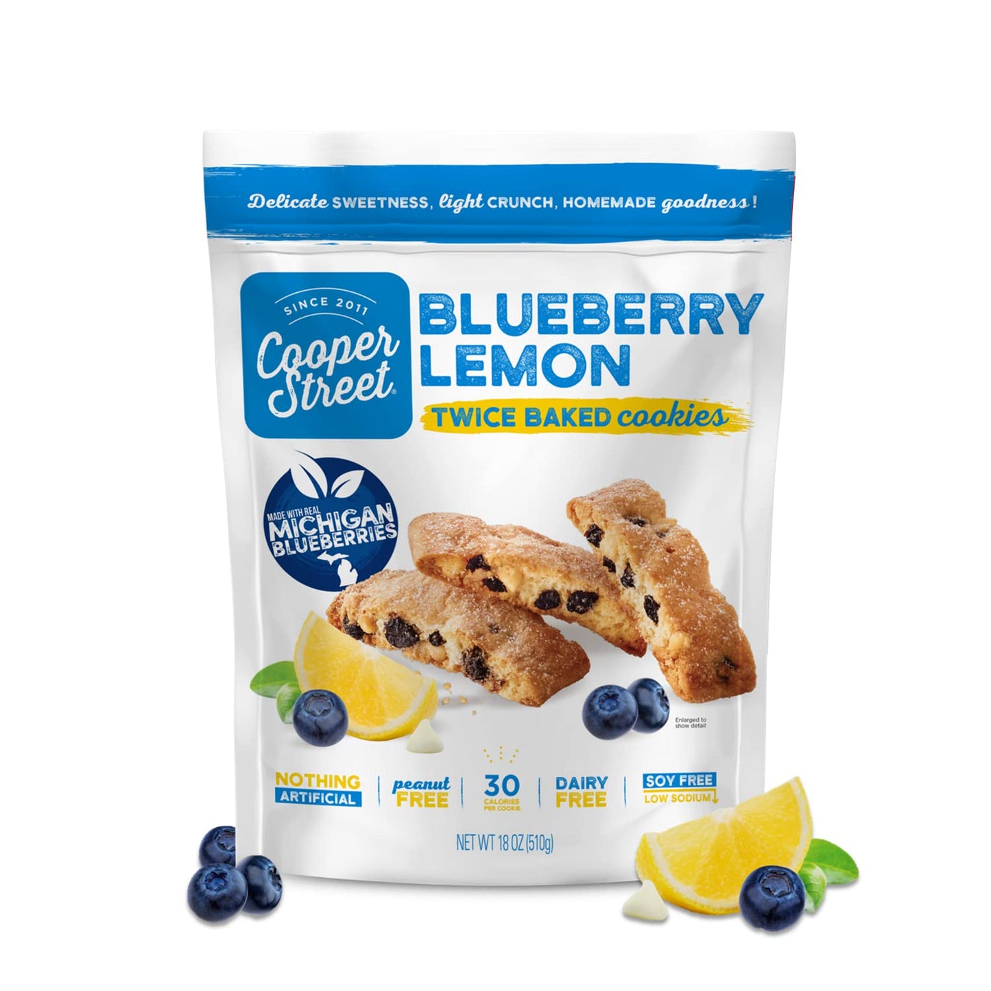 Cooper Street Italian Biscotti Cookies - Lemon Blueberry, 18oz, Peanut & Dairy Free, Satisfies Sweet Tooth, Made with 100 Year O