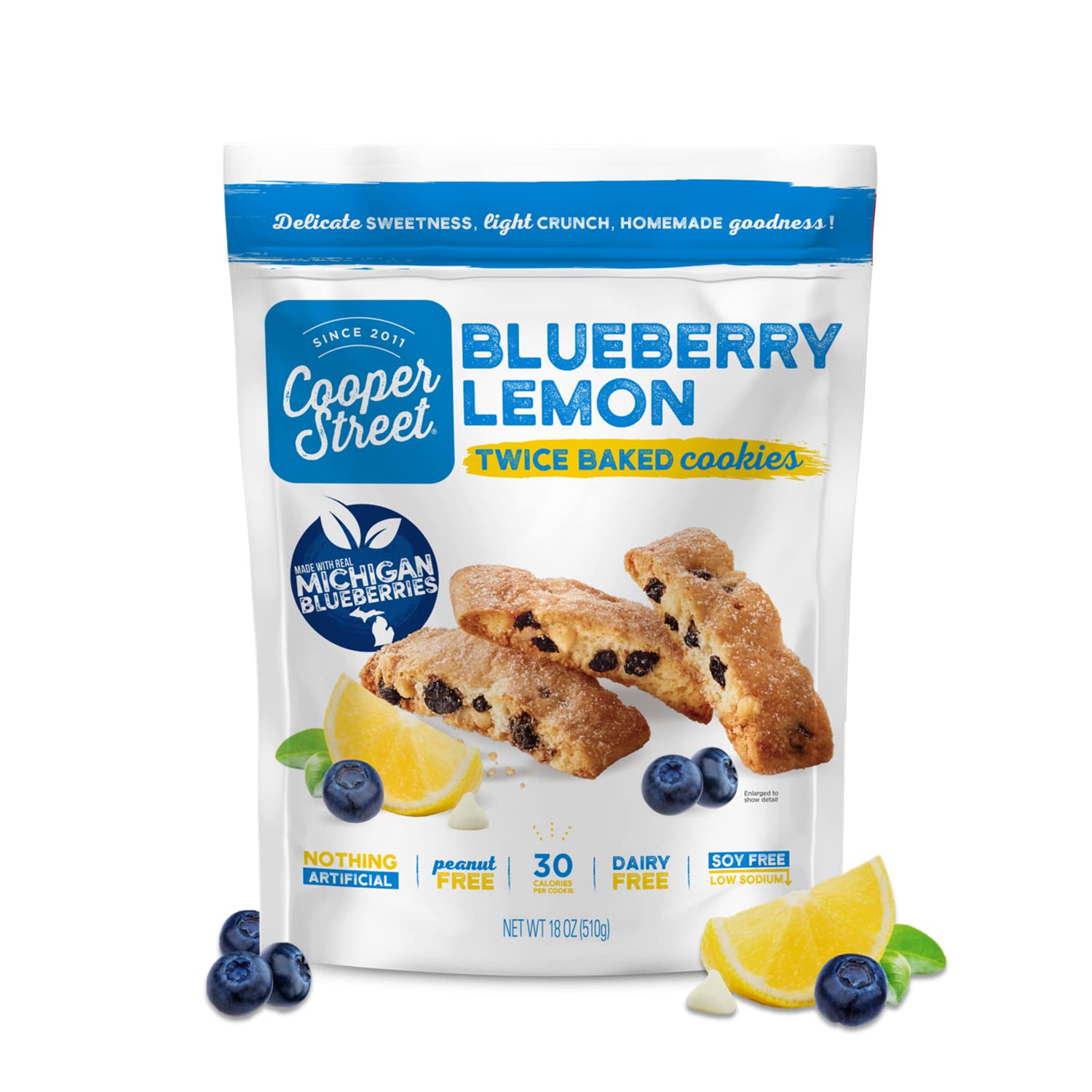 Cooper Street Italian Biscotti Cookies - Lemon Blueberry, 18oz, Peanut & Dairy Free, Satisfies Sweet Tooth, Made with 100 Year O