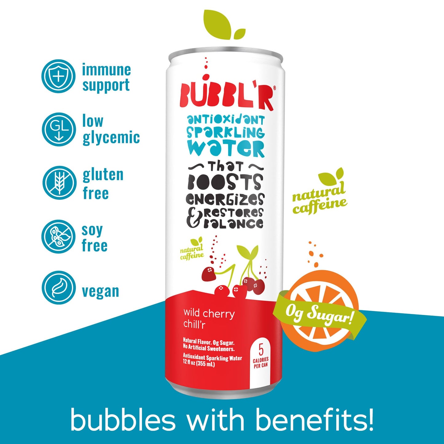 Bubblr Antioxidant Sparkling Water, Wild Cherry Chillr, 12 Fl Oz Cans, 12 Count, Gluten Free, 0g Sugar