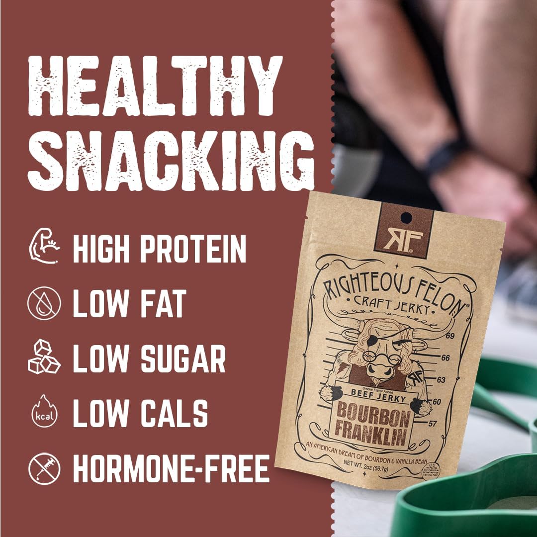 Righteous Felon Beef Jerky - spirit-inspired flavor Franklin Flavor - All-Natural, Low-Sugar, High-Protein - 2 Ounce (Pack of 8)