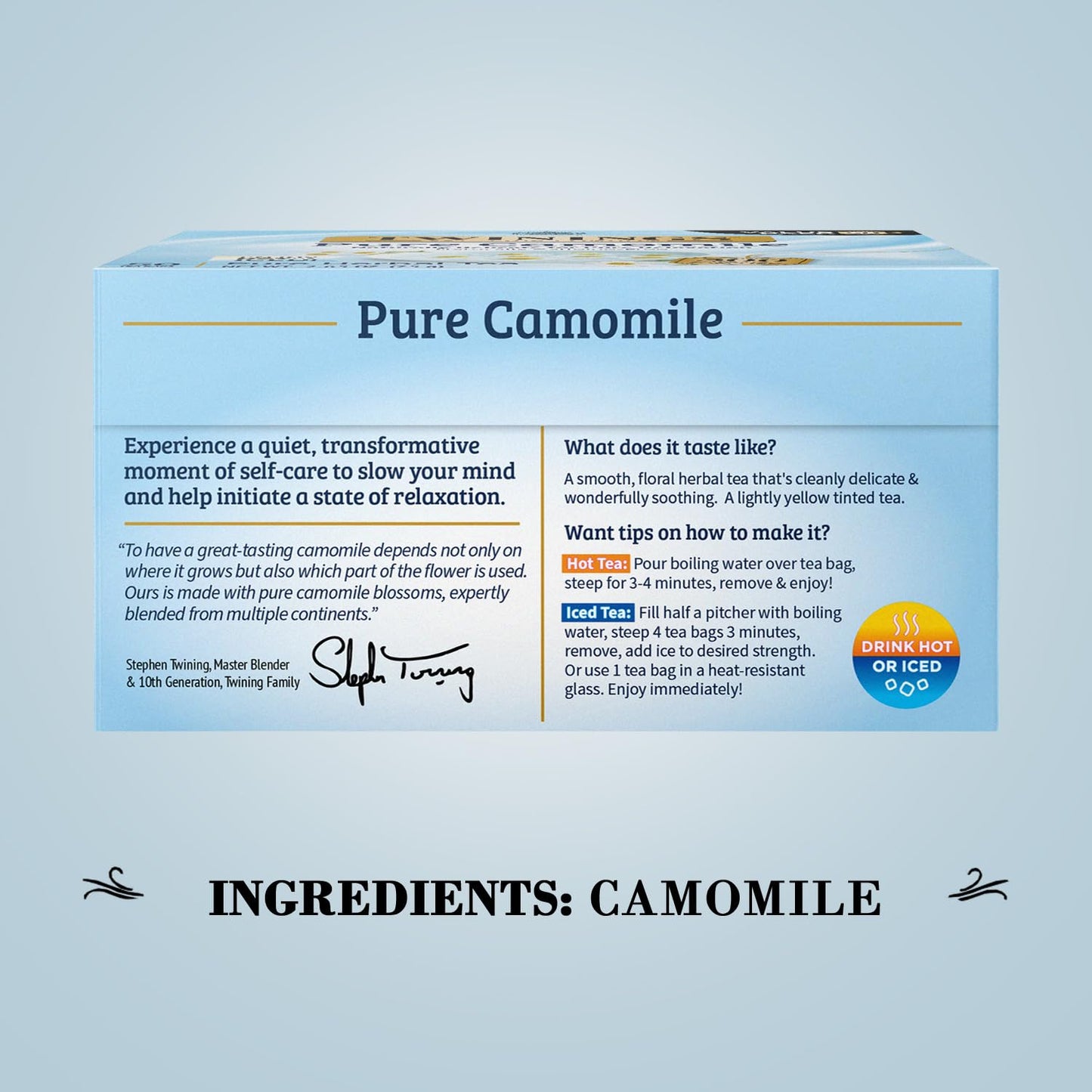 Twinings Pure Camomile Herbal Tea Bags, Naturally Caffeine-Free, 50 Count, Individually Wrapped