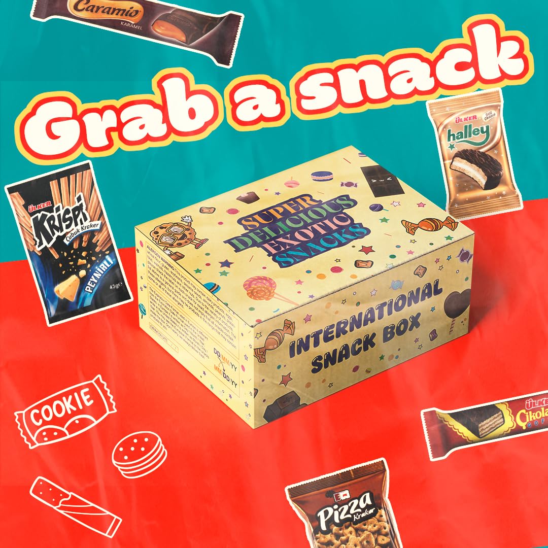 International Snack Box, 14+ Unique Treats, Snacks From Around the World, Universal Yums for Office, Family, Gifts And Parties,