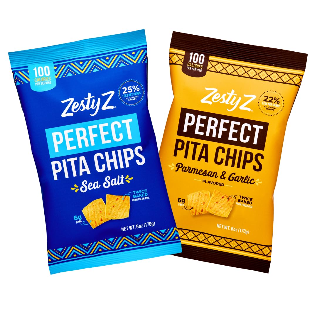 Zesty Z - High Fiber Pita Chip -Variety - High Fiber Snacks, 100 calories per serving, Lower in Carbs - Healthy Snacks - Great f