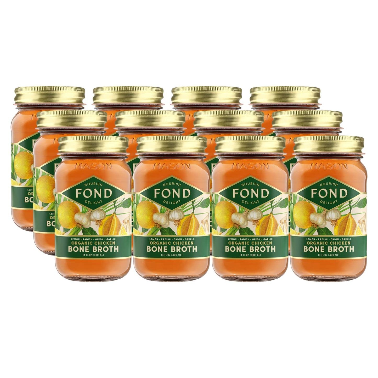 Fond Regenerative Pasture-Raised Chicken Bone Broth Infused With Organic Lemon & Garlic – Slow-Simmered Chicken Broth For Rich And Nourishing Flavor, Nutrient-Dense, Artisan Quality – 14 Oz (12-Pack)