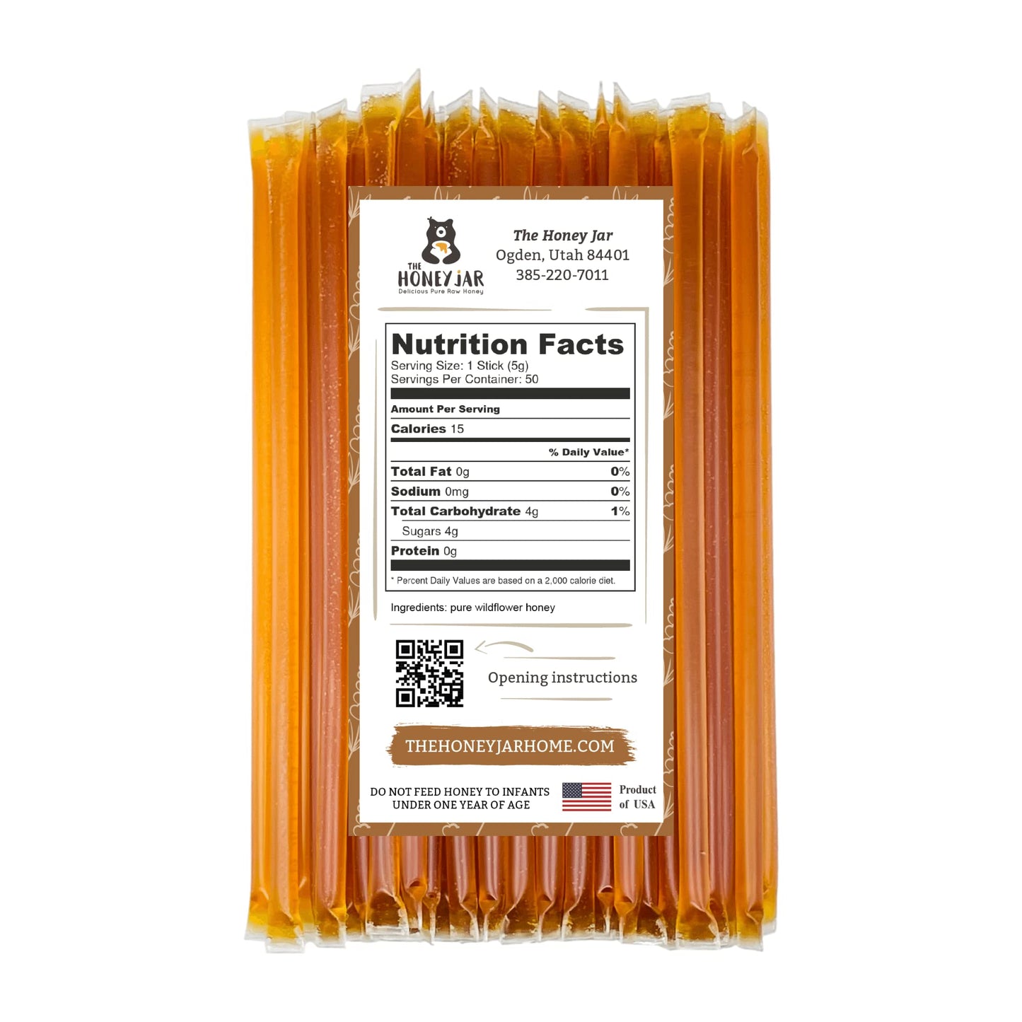 The Honey Jar Wildflower Flavored Raw Honey Sticks - 50 Count Pure Honey Straws for Tea and Coffee