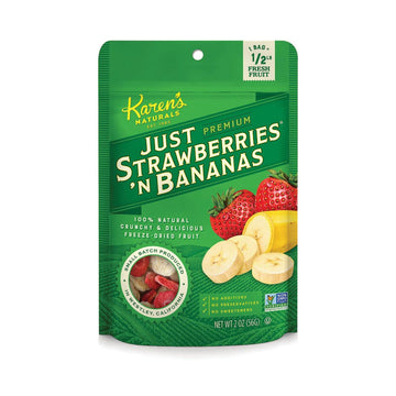 Karens Naturals Freeze Dried Strawberries & Bananas, 2 oz, No Sugar Added, Healthy Fruit Snack, Non-GMO, Vegan, Gluten Free, Cru