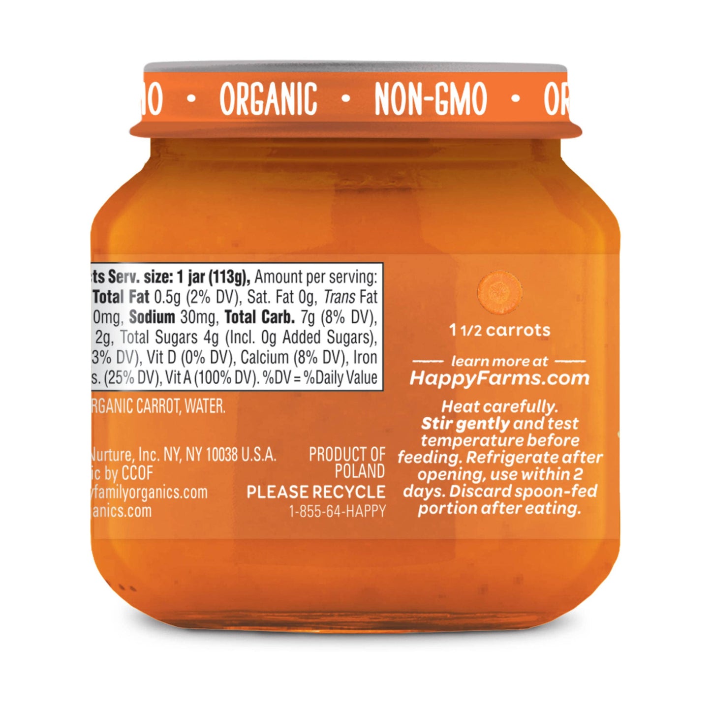 Happy Baby Organic Stage 1 Carrots Baby Food, 4 Oz