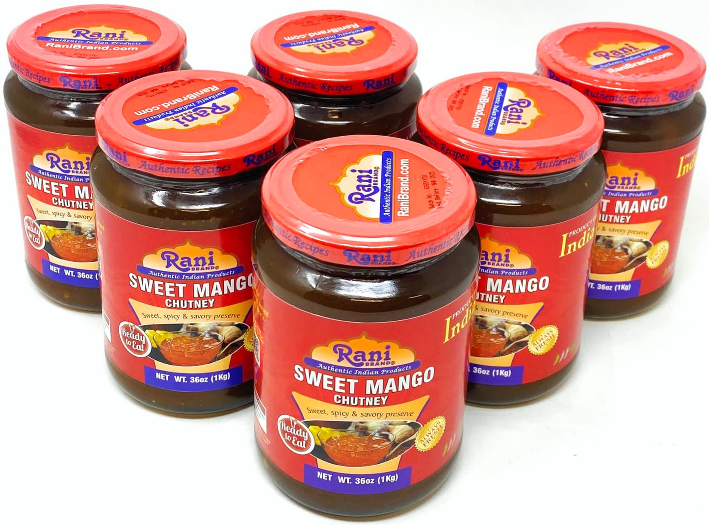 Rani Sweet Mango Chutney (Indian Preserve) 36Oz (2.2Lbs) 1Kg Value Pack, Glass Jar, Ready To Eat, Vegan, Pack Of 5+1 ~ Gluten Fr