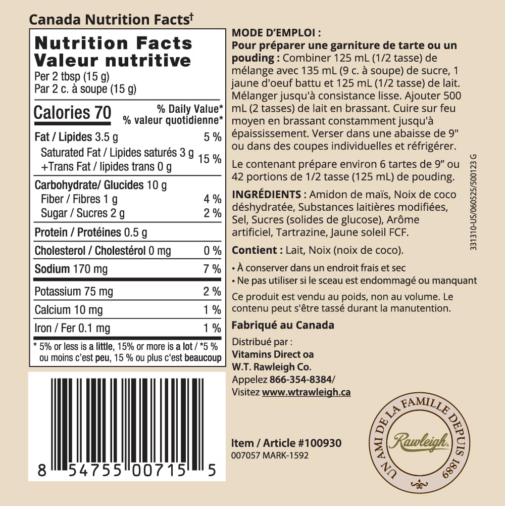 Rawleigh Coconut Pie Filling & Dessert Mix, 16 oz, Pack of 3, White