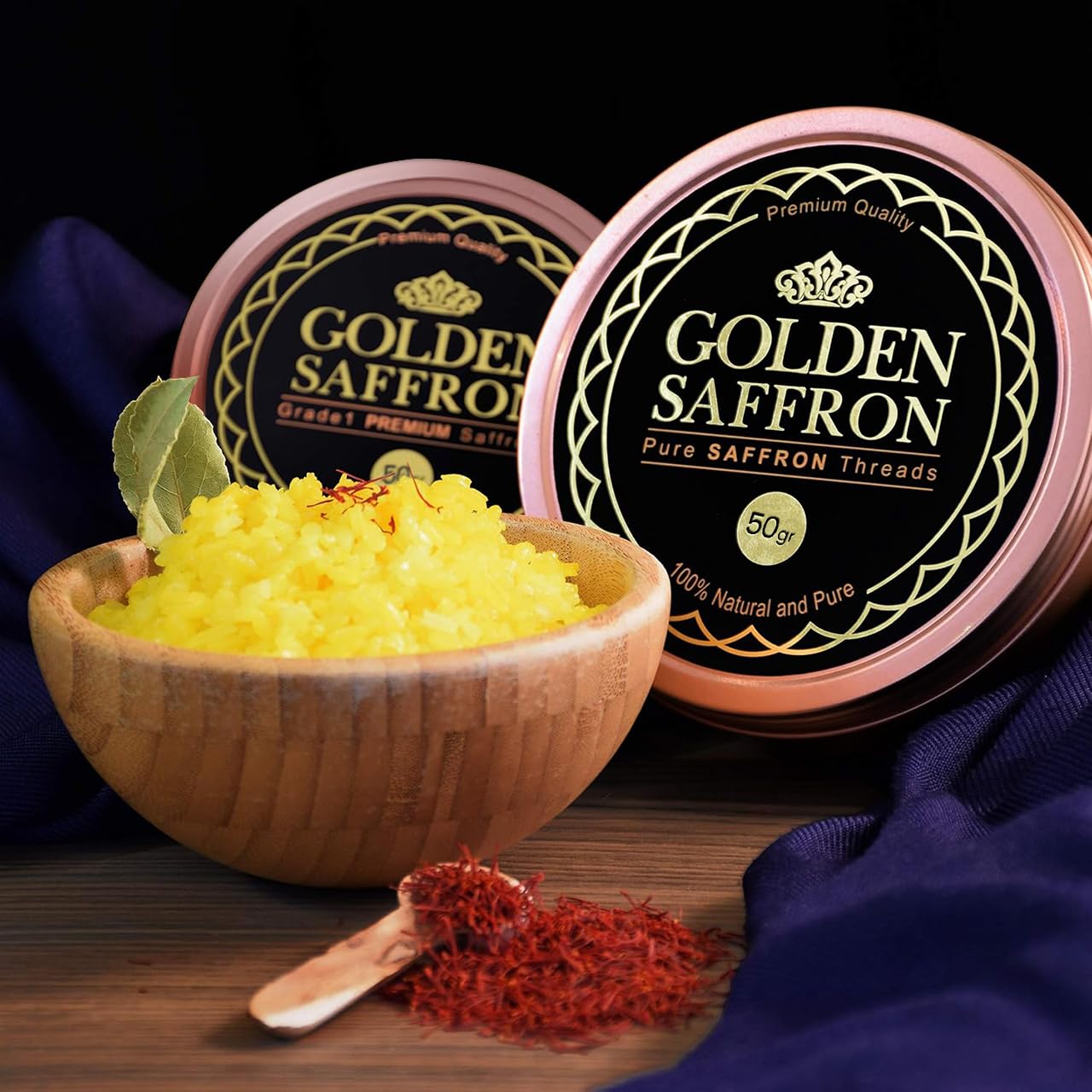 Golden Saffron  Finest Pure enhanced All Red Saffron Threads  Grade A+ Super Negin  Non-GMO Verified. For Tea  Paella  Rice  Desserts  Golden Milk and Risotto (50.0 Grams)