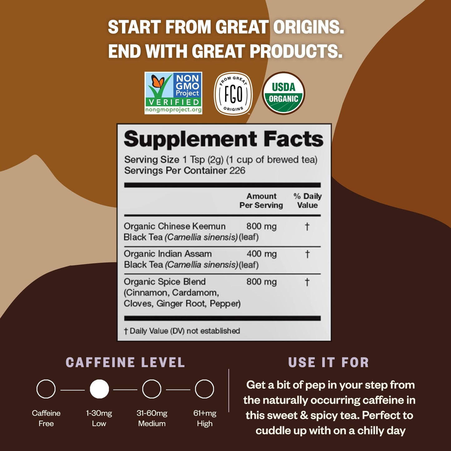 Fgo Organic Chai Tea, 4 Ounce Loose Leaf, Resealable Bag, Packaging May Vary (Pack Of 1)