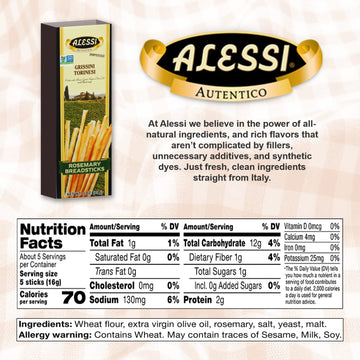 Alessi Imported Breadsticks, Rosemary Autentico Italian Crispy Bread Sticks, Low Fat Made with Extra Virgin Olive Oil (Rosemary,