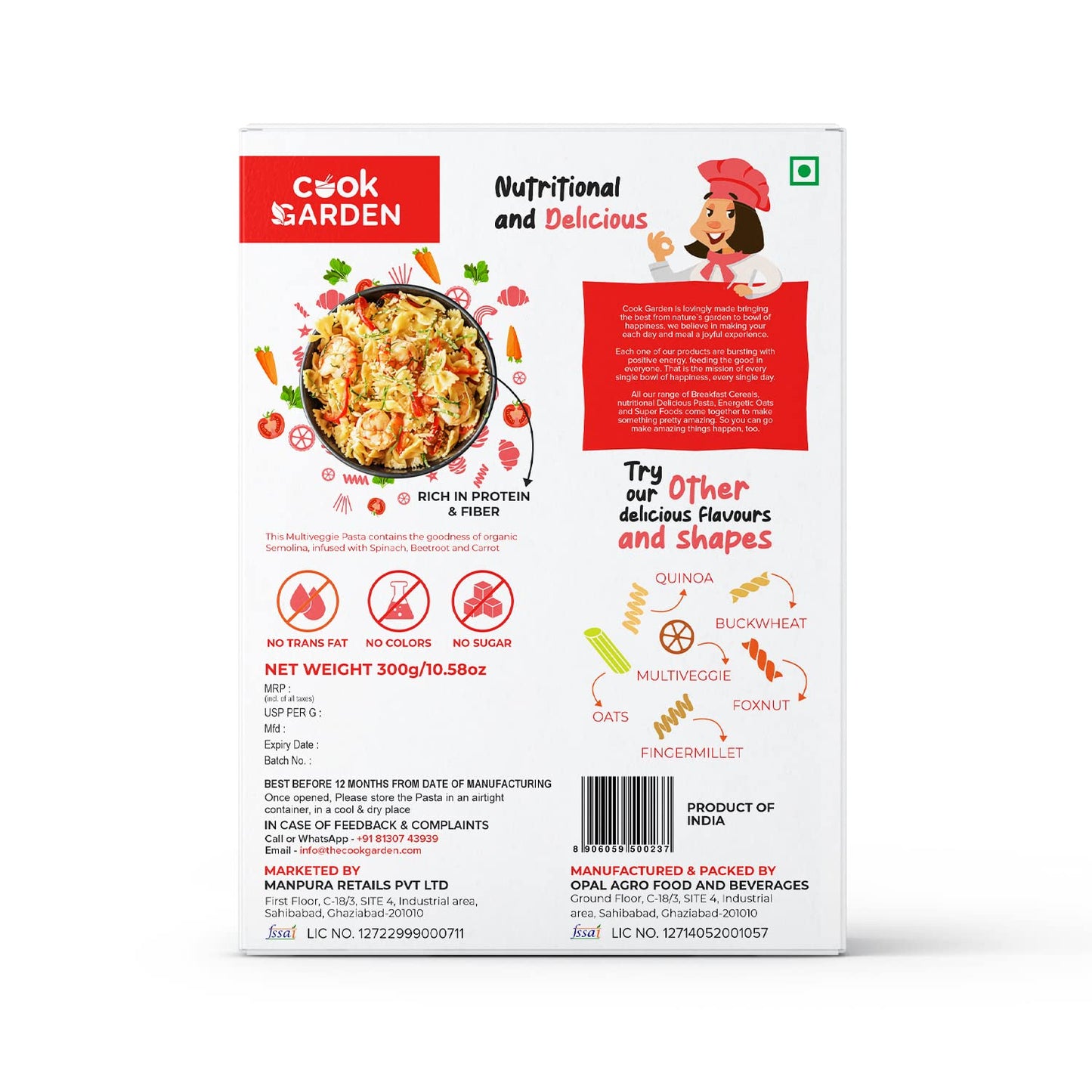 Cookgarden Multi Veggie Pasta 300G, Healthy Penne Pasta, Goodness Of Spinach, Beetroot, Carrot, Rich In Calcium High Protein Pas
