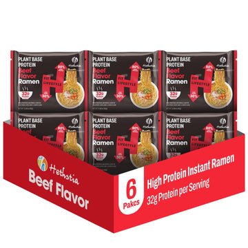 Hethstia Protein Ramen Spicy Beef Flavor, 6-Pack High-Protein Instant Noodle Meal, Plant-Based 32g Protein, Vegan, Non-GMO, Low 