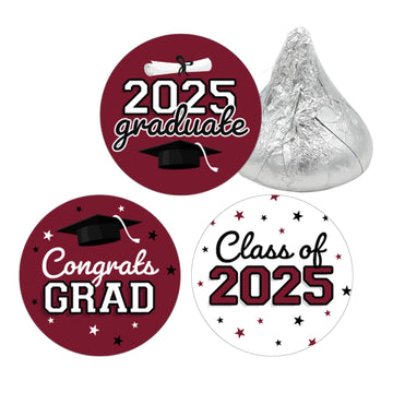 Maroon Graduation Party Stickers for Kisses Candy, Chocolate Drops, 2025 Grad Party Favors - 180 Count
