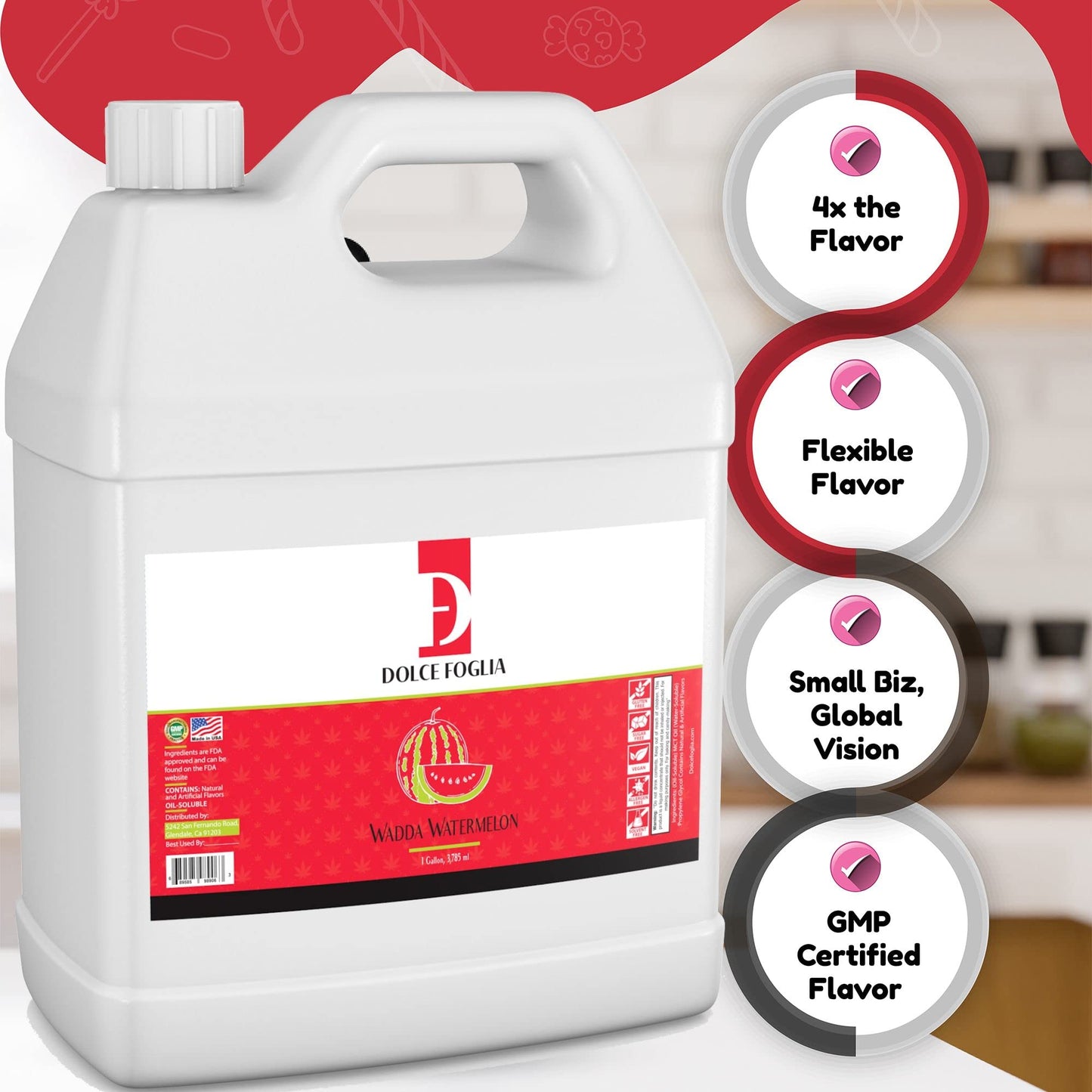 Dolce Foglia Watermelon Flavoring Oils - 1 Gallon Multipurpose Flavoring Oil For Candy Making, Extracts And Flavorings For Bakin