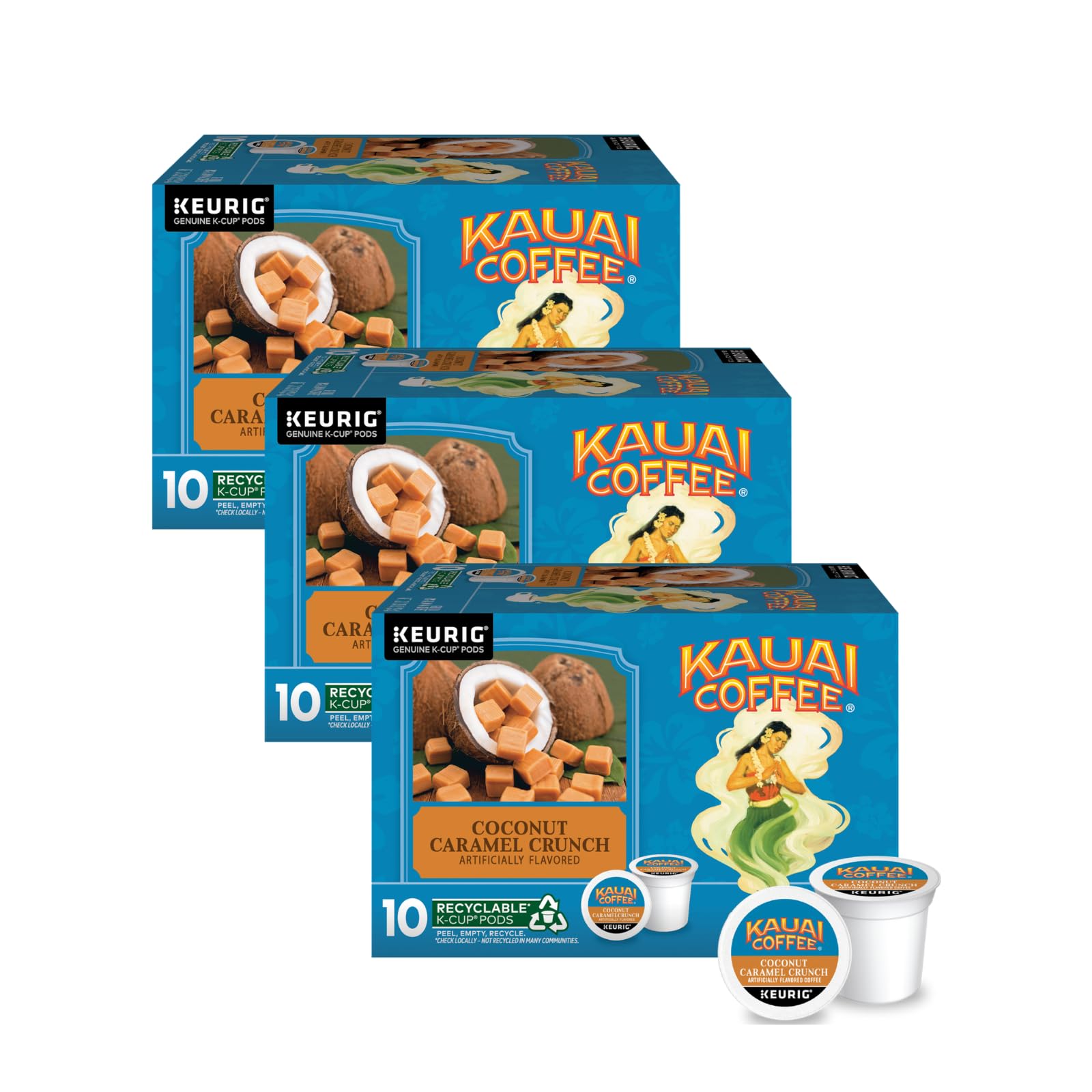Kauai Coffee Coconut Caramel Crunch Flavor K-Cup Pods, 10 Count (Pack of 3)