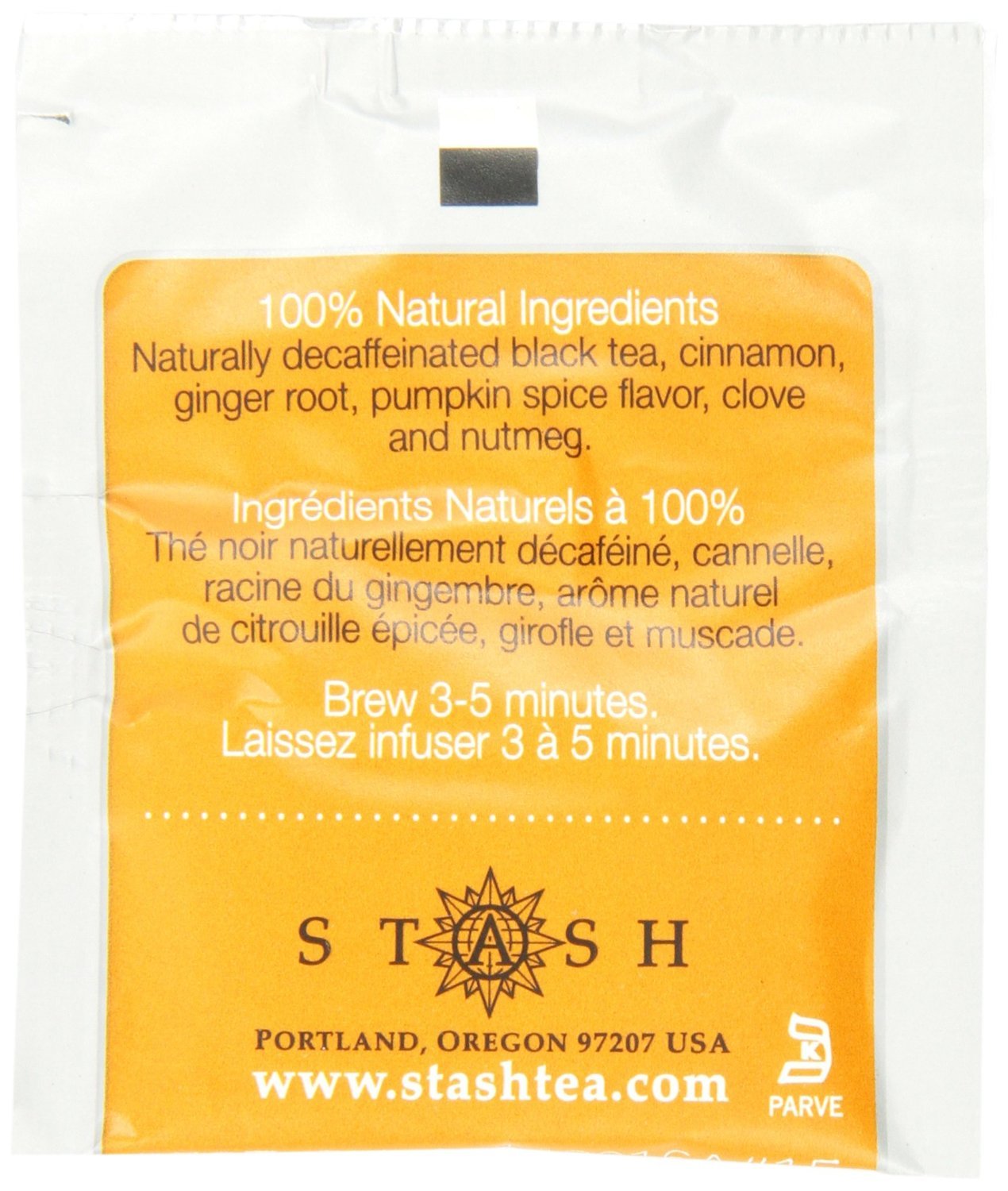 Stash Tea Decaf Pumpkin Spice Black Tea, Box Of 100 Tea Bags