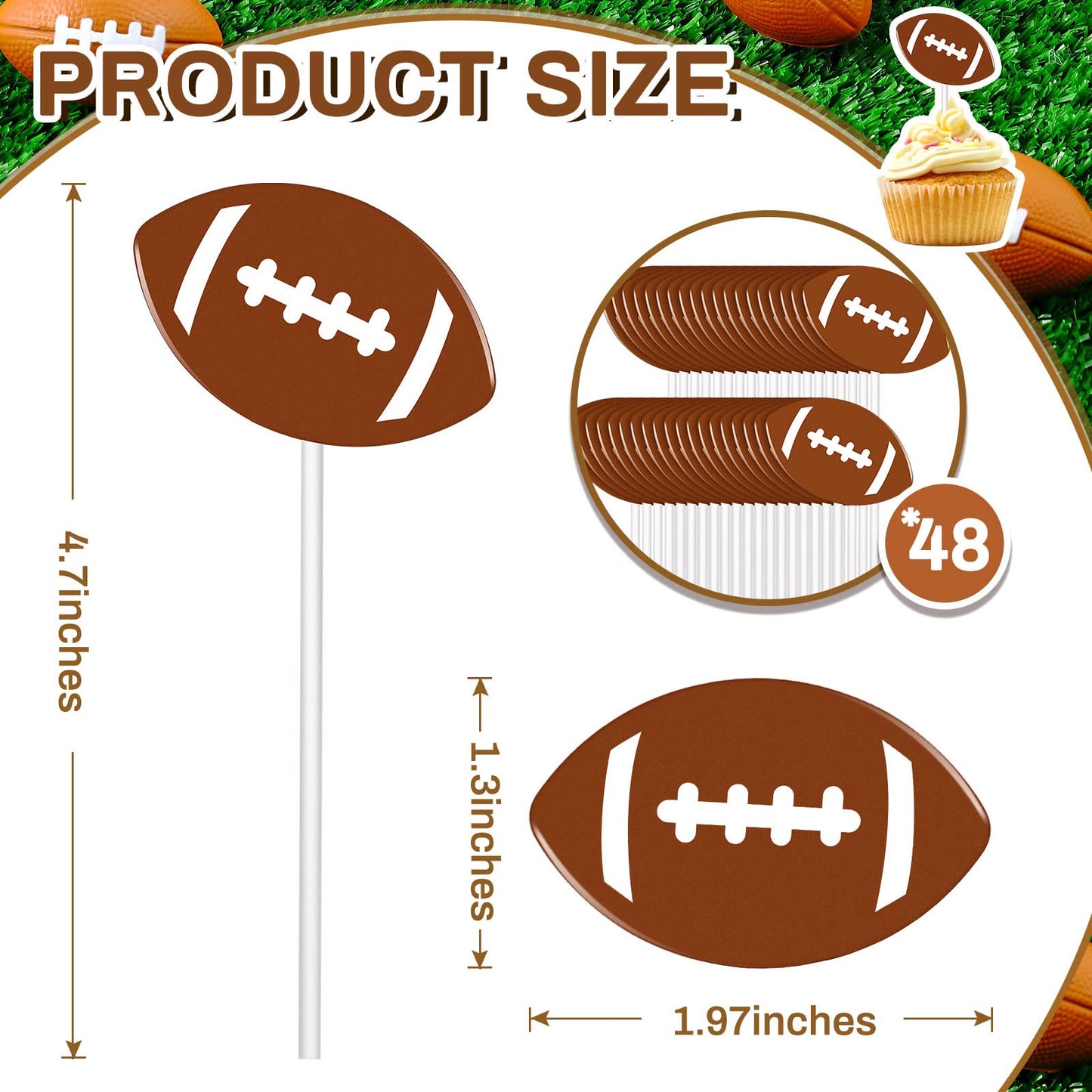 Marspark 48 Pieces Football Cupcake Toppers Picks Cake Decorations Football Cake Topper For Baby Shower Birthday Party Football