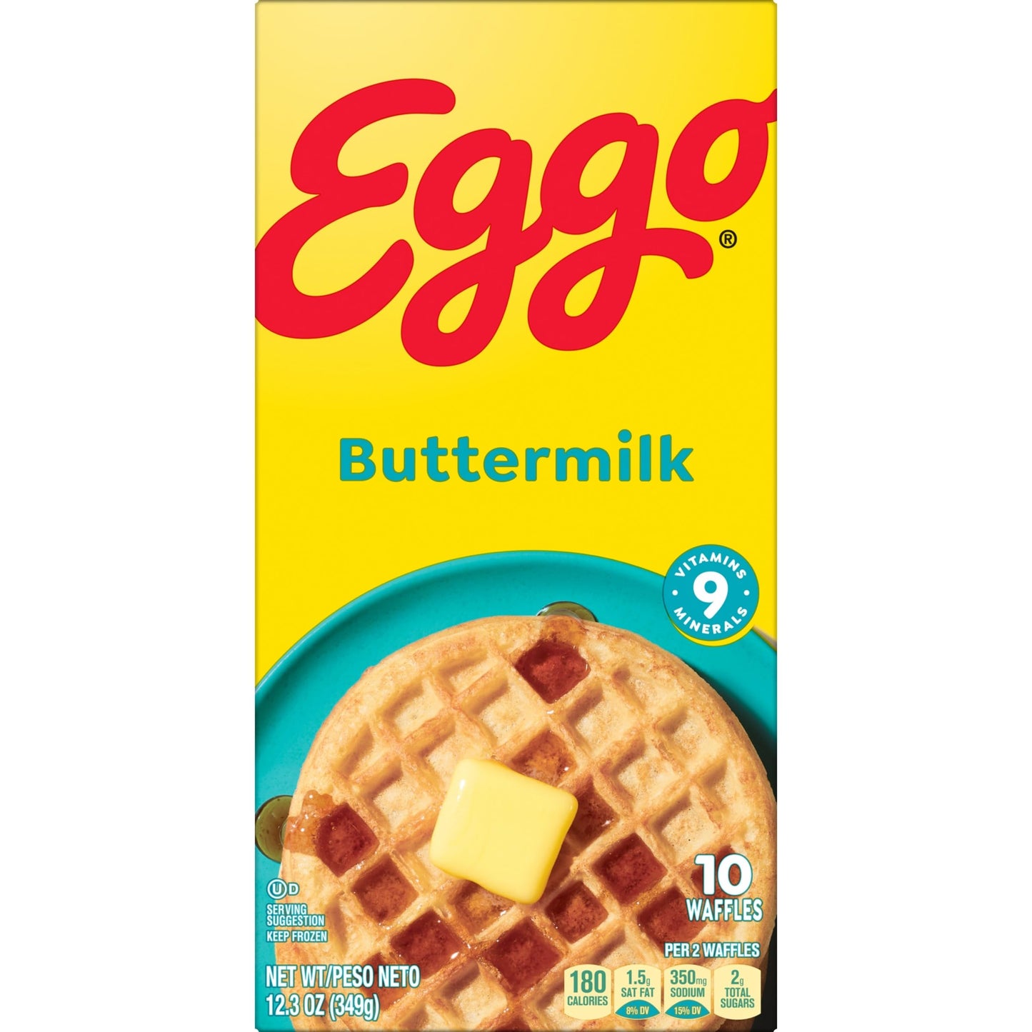 Eggo Frozen Waffles, Frozen Breakfast, Breakfast Food, Buttermilk, 12.3oz Box (10 Waffles)