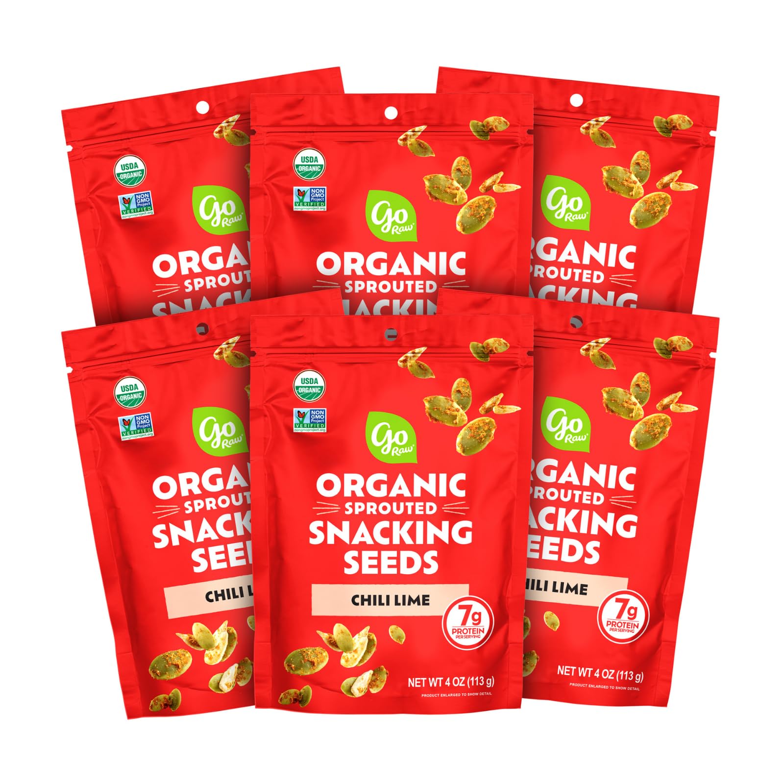 Go Raw Organic Sprouted Chili Lime Sprouted Snacking Seeds, 4 oz, 6 Pack, Pumpkin & Sunflower Seeds, Keto, Kosher