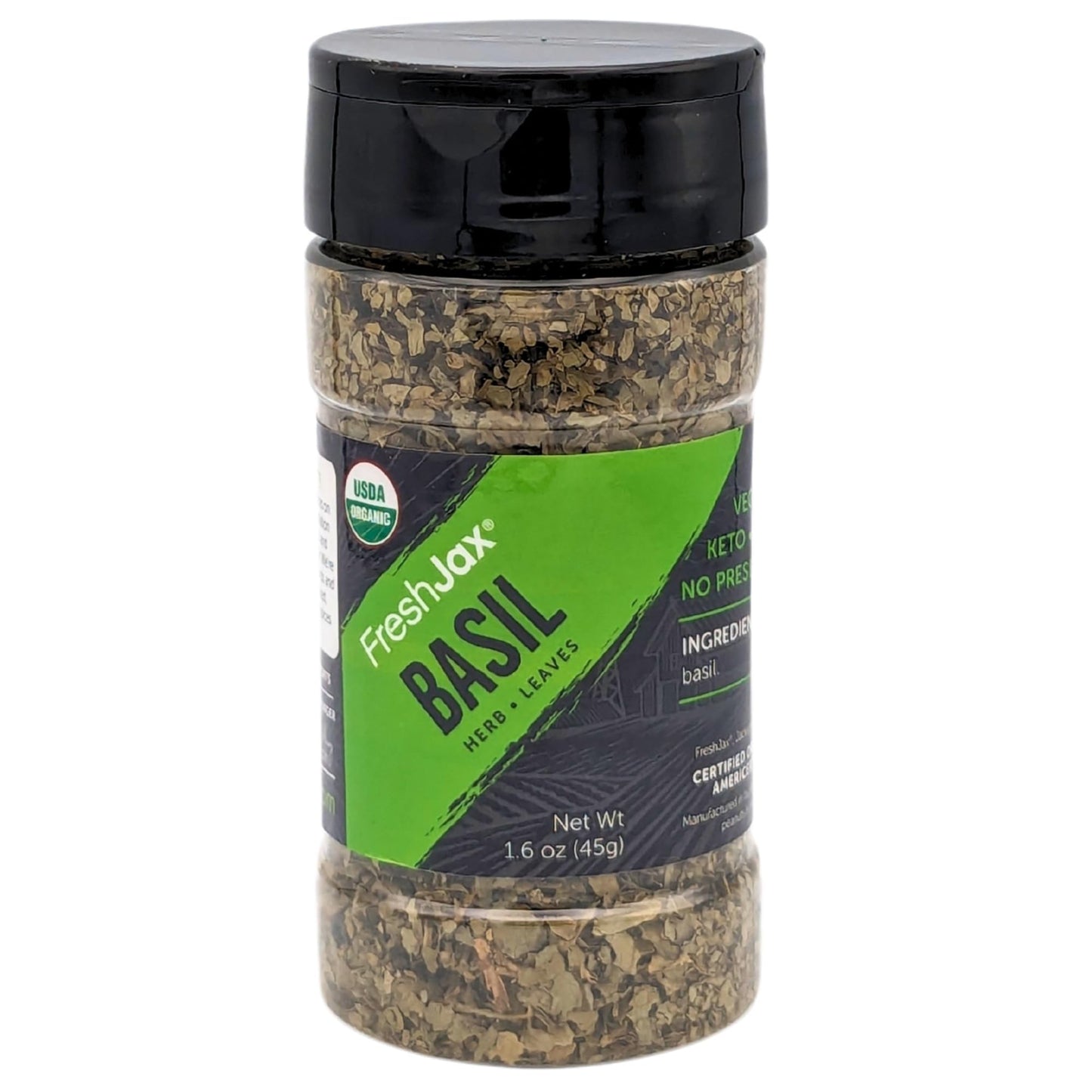 FreshJax Organic Basil Leaves (1.6 oz BPA-FREE Bottle) Non GMO, Gluten Free, Kosher, Keto, Paleo, No Preservatives Dried Basil L