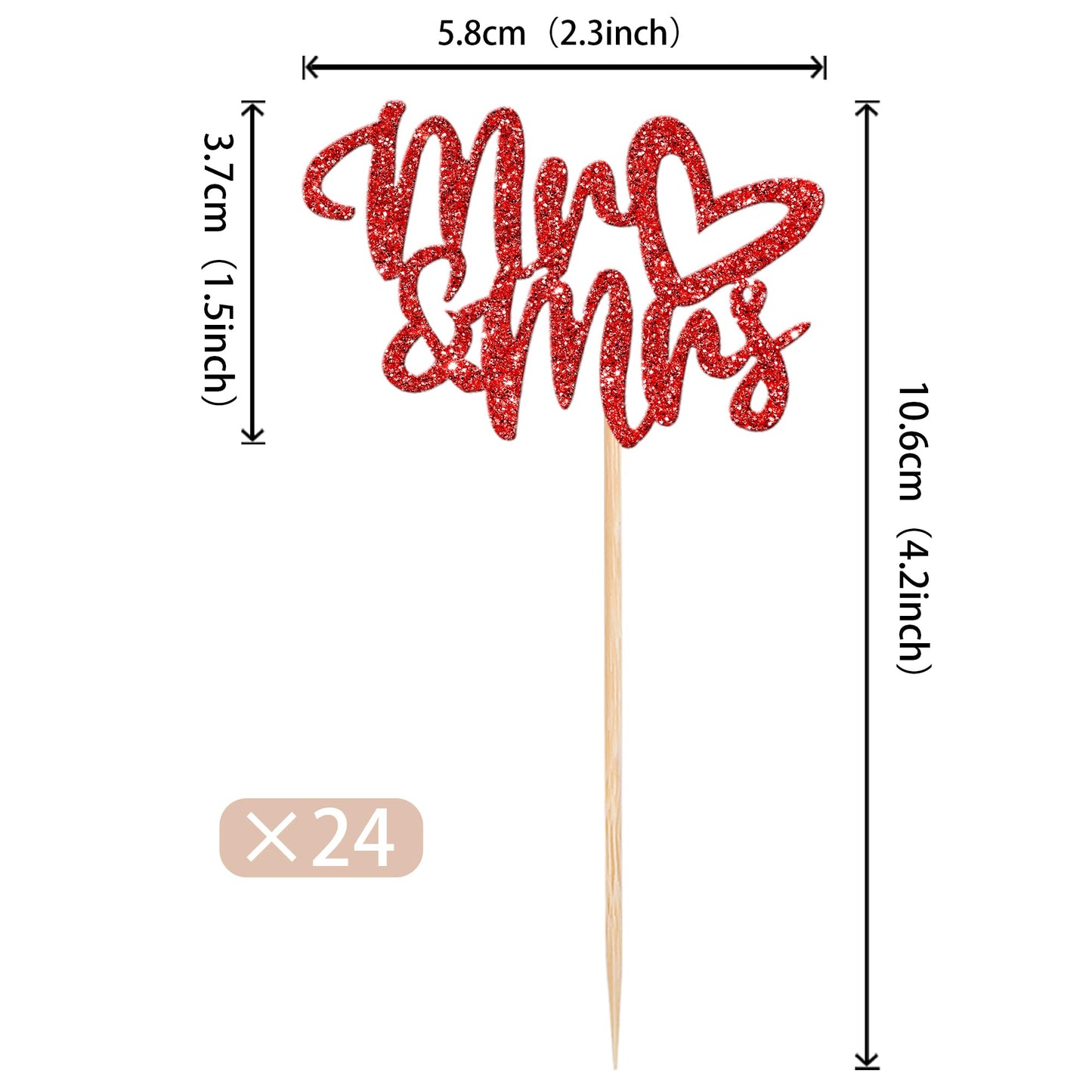 36 Pcs Mr & Mrs Cupcake Toppers With Love Heart Glitter Bridal Shower Cupcake Picks Cake Picks For Wedding Engagement Birthday P