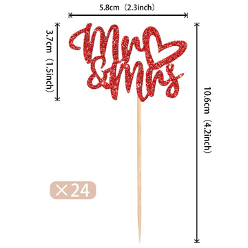 36 Pcs Mr & Mrs Cupcake Toppers With Love Heart Glitter Bridal Shower Cupcake Picks Cake Picks For Wedding Engagement Birthday P